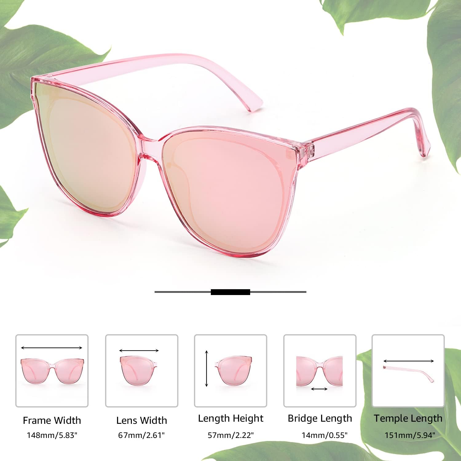 LVIOE Cat Eyes Sunglasses for Women, Polarized Oversized Fashion Vintage Eyewear for Driving Fishing - 99.99% UV Protection