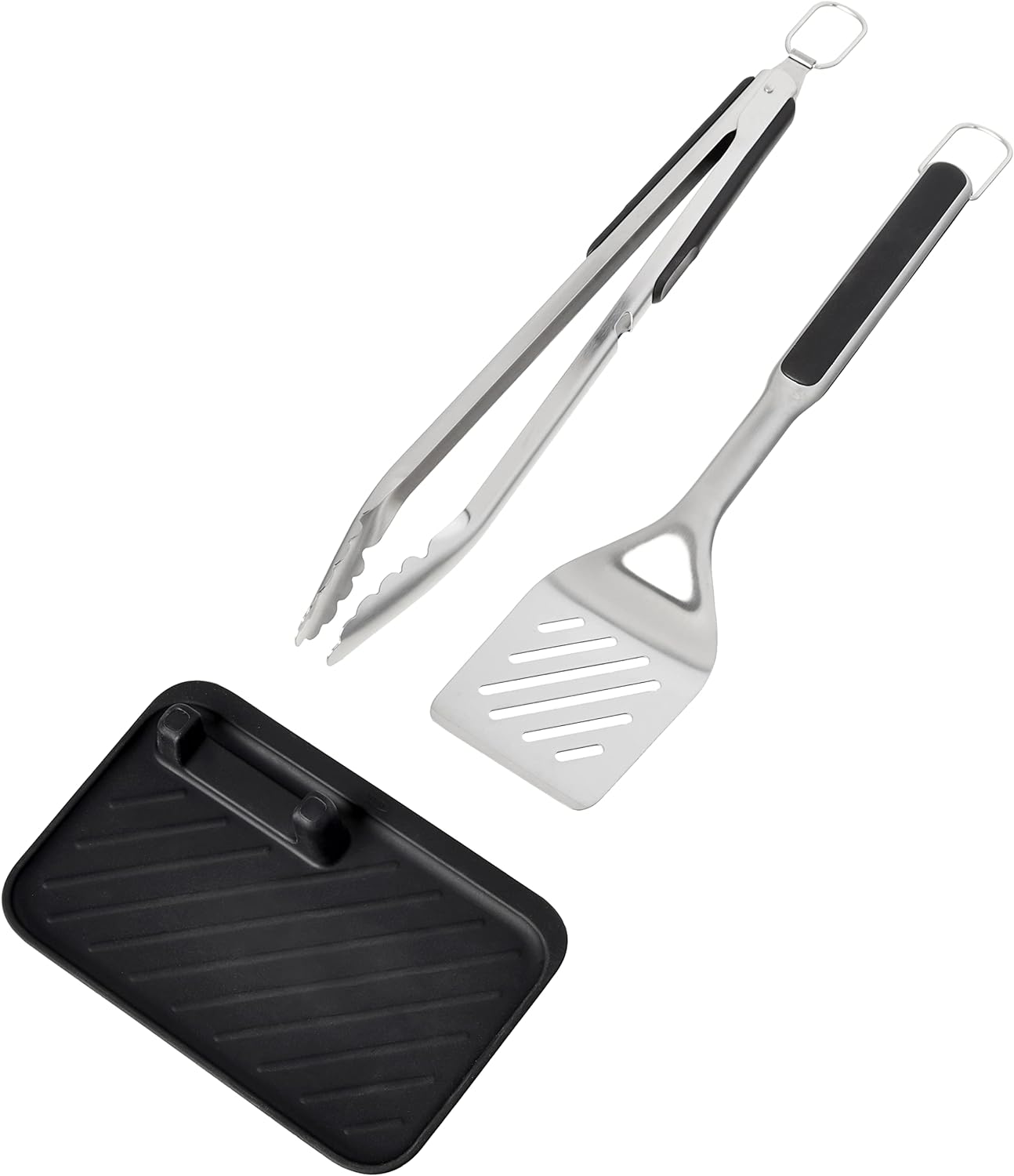 OXO Good Grips Grilling, 3pc Set - Tongs, Turner and Tool Rest, Black