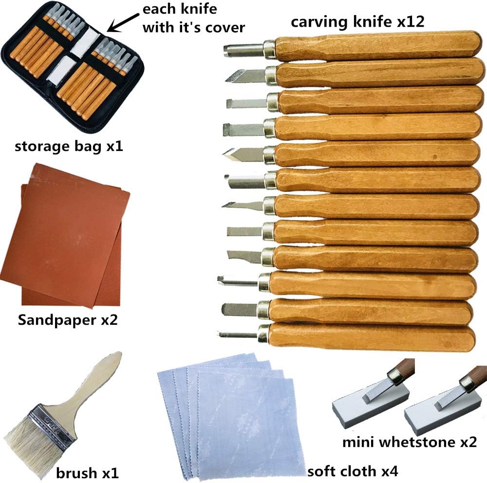 Wood Whittling Kit Wood Carving Knife Set for Adults and Kids Beginners, Wood Carving Kit Set Hand Carving Tool Set for Widdling Kit 21Pcs Fycooler DIY Wood Carving Tools Woodworking