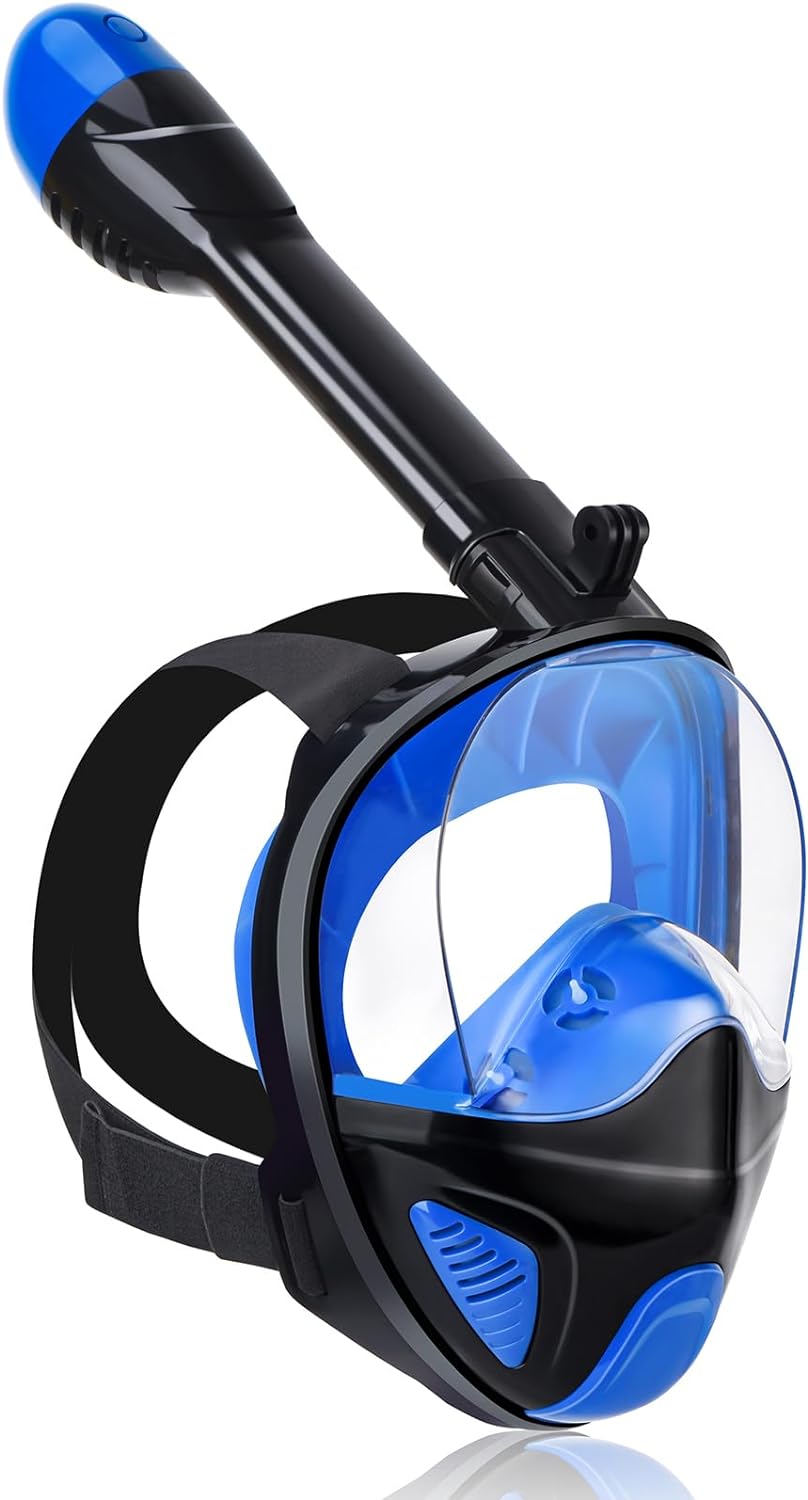 Snorkel Mask Full Face, Snorkeling Gear for Adults with Latest Safety Breathing System and Dry Top System, 180° Panoramic View Snorkeling Mask with Soft Silicone Anti-Fog Anti-Leak