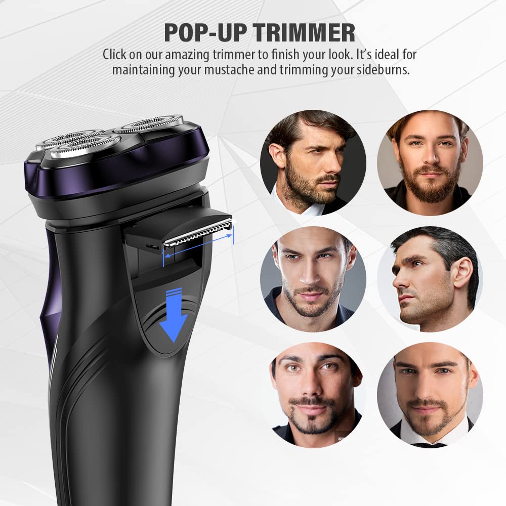 Electric Razor for Men, FLYCO Electric Shavers for Men Wet & Dry with Pop-up Trimmer, Waterproof Mens Razors for Shaving Electric Cordless Rechargeable Rotary Razors Purple