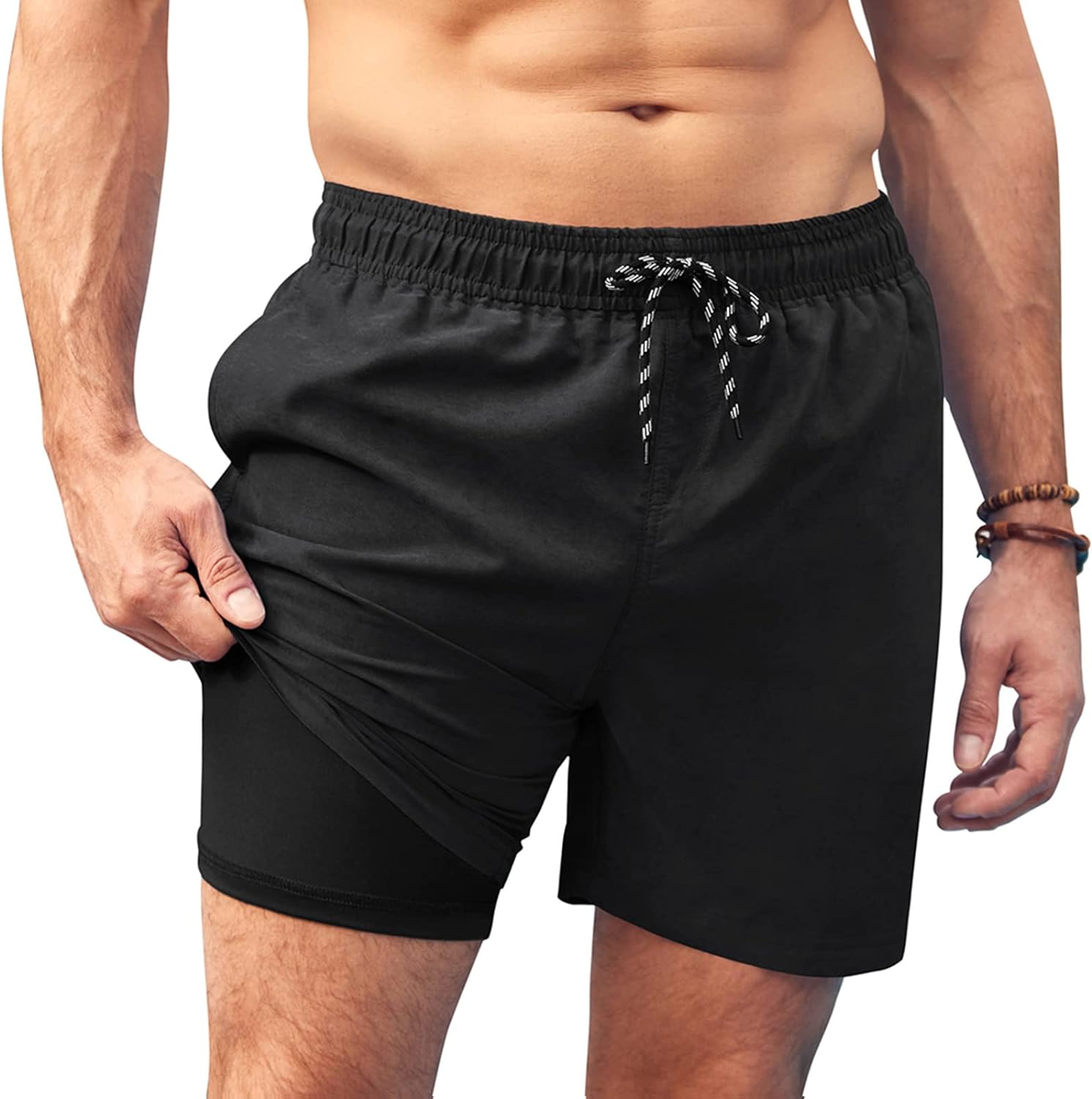 COOFANDY Men Swim Trunk with Compression Liner 2 in 1 Swimwear Bathing Suit Quick Dry Board Short