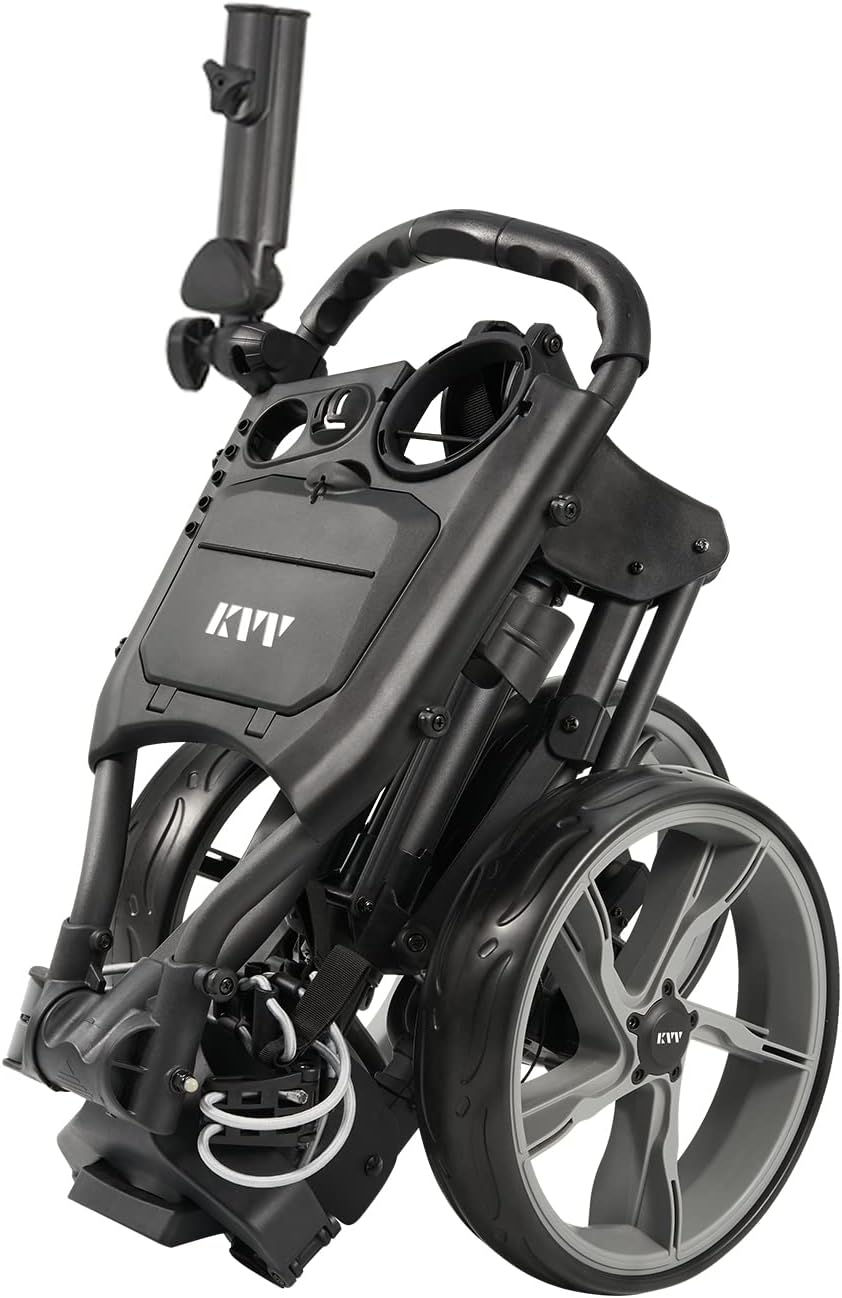 KVV 3 Wheel Golf Push Cart Ultra Lightweight Smallest Folding Size, New-Version Scorecard Holder