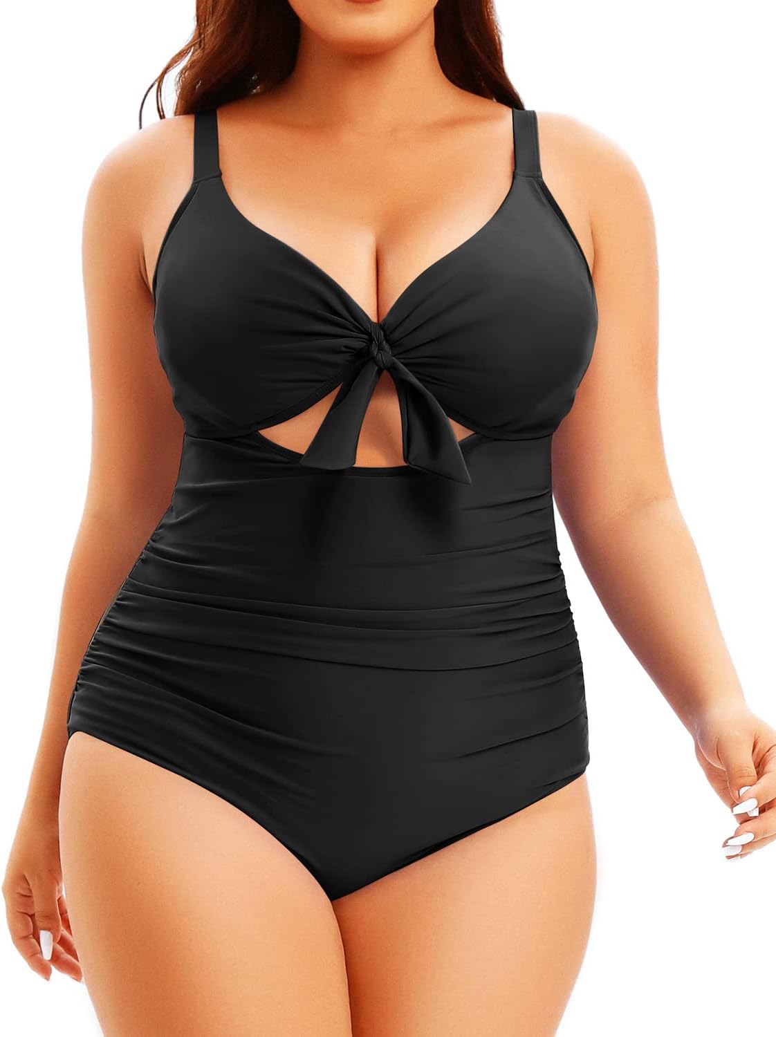 Aqua Eve Plus Size One Piece Swimsuit for Women Tummy Control Bathing Suit Cutout Swimwear