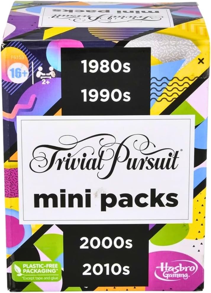 Hasbro Gaming Trivial Pursuit Mini Packs Multipack, Fun Trivia Questions for Adults and Teens Ages 16+, Includes 4 Game Featuring 4 Decades