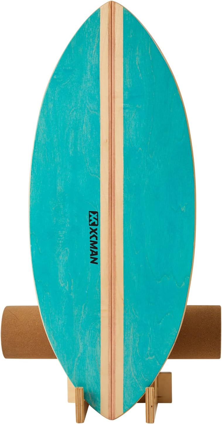 XCMAN Surf Balance Board Trainer with Roller Wooden Exercise Balancing Stability Trainer - Non Slip Surface for Adults Kids|Balance Board for Surfing,Snowboarding,Skateboarding,Hockey,Yoga Training