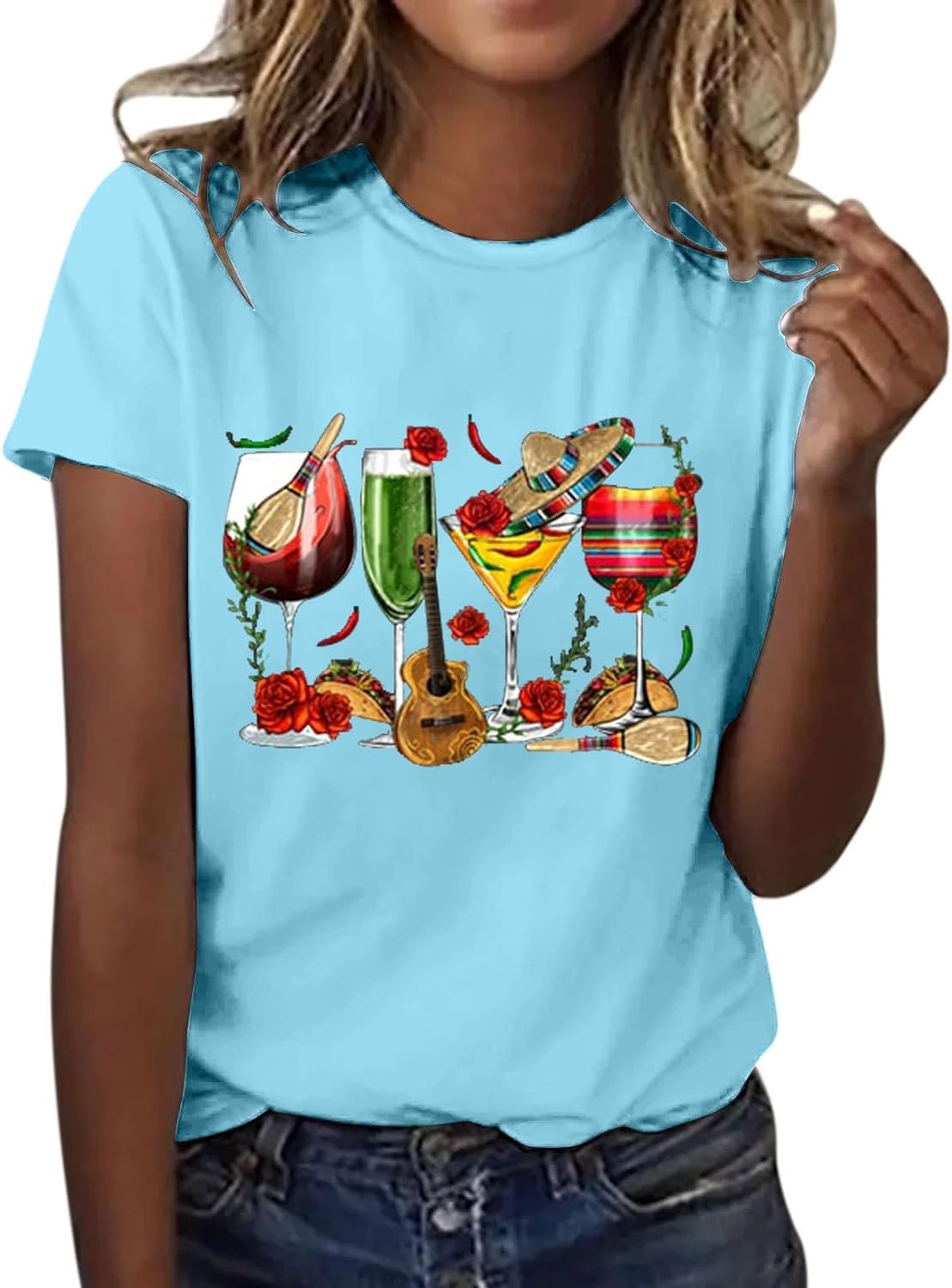 Womens Mexican Tops Funny Fiesta Party Graphic Printed Shirts Crewneck Short Sleeve T-Shirt Casual Beach Tee Blouse