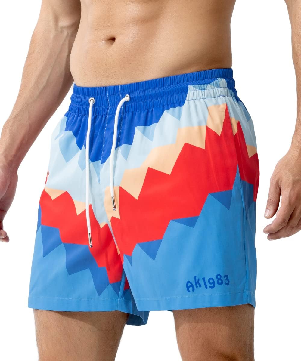 Arjen Kroos Mens Swim Trunks Quick Dry 5 Inch Inseam Swim Shorts for Men with Pockets and Soft Lining Printed Beach Swimwear