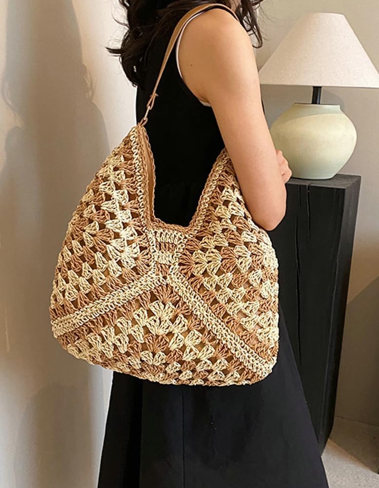 Straw Hobo Bags for Women Straw Tote Bag Stylish Summer Beach Shoulder Bag Designer Hand-woven Bag for Travel 2024