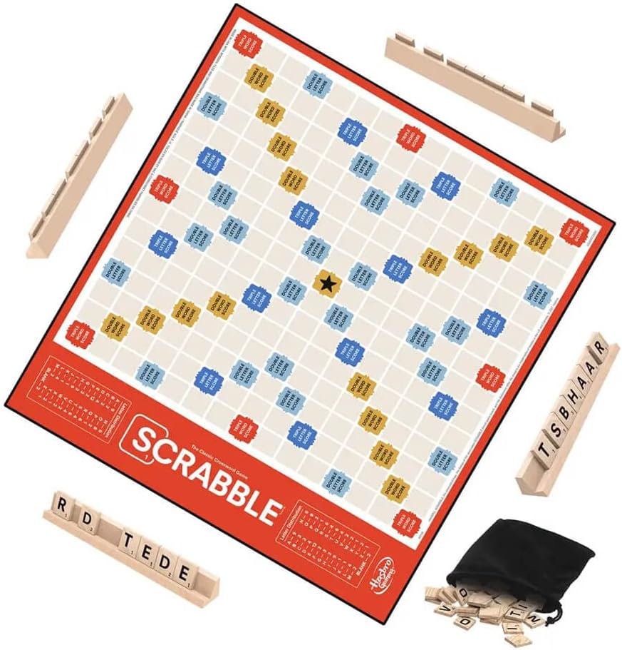 Hasbro Gaming Scrabble Board Game,Word Game for Kids Ages 8 and Up,Fun Family Game for 2-4 Players,The Classic Crossword Game