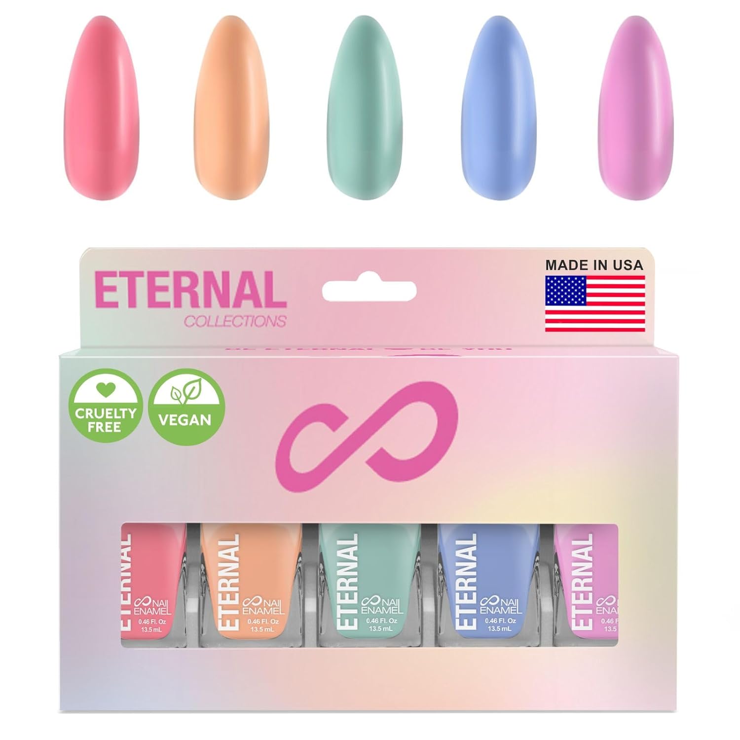 Eternal Pastel Nail Polish Sets for Women (CANDY PASTELS) - Pastel Nail Polish Set for Girls - Long Lasting & Quick Dry Nail Polish Set for Home DIY Manicure Pedicure - Made in USA, 13.5mL (Set of 5)