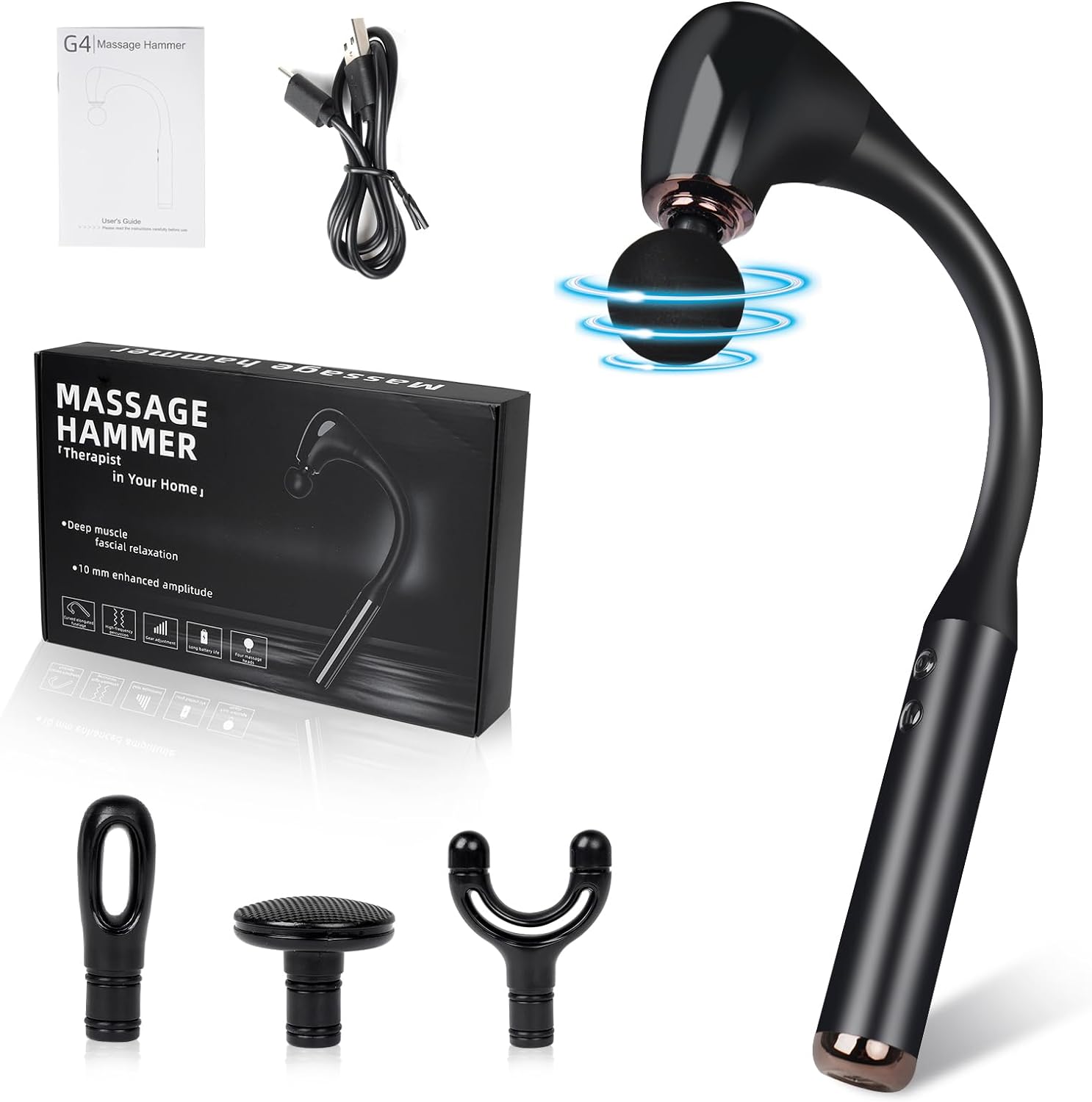 Massage Gun with Extended Handle Revolutionary U-Shaped Back Massager for Pain Relief Deep Tissue Body Massager for Neck,Shoulder,Leg-Reach Every Muscle with Ease,4 Massage Heads & 5 Speed Levels