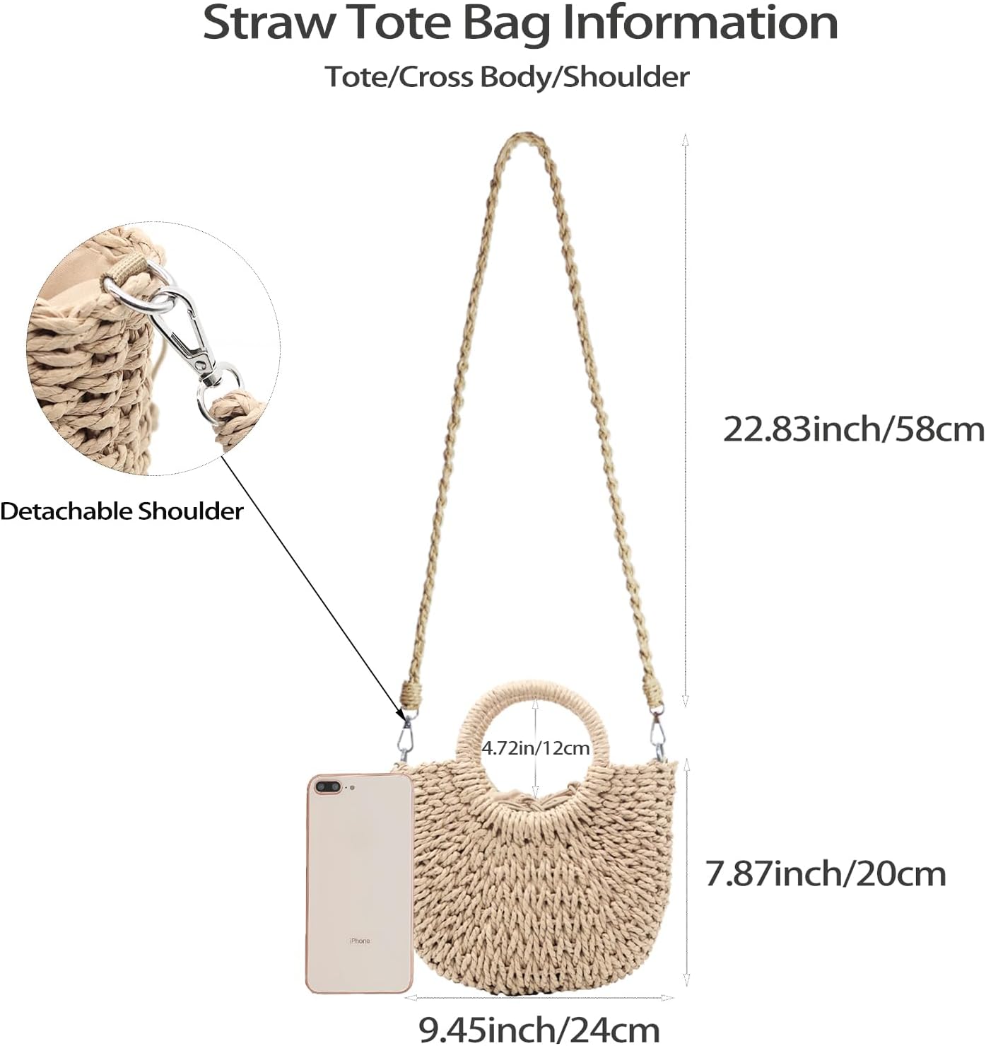 Small Straw Tote Bag for Women,Summer Beach Crossbody Shoulder Handbag,Hand-woven Rattan Clutch Purse for Vacation