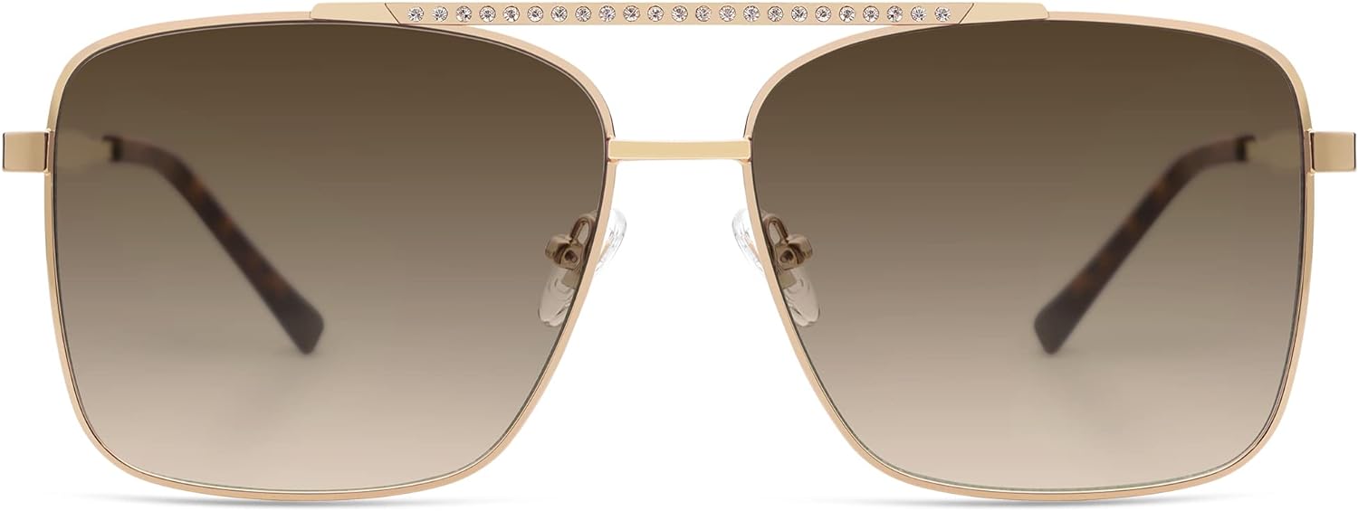 SOJOS Trendy Aviator Sunglasses Womens Oversized Retro Rhinestone Double Bridge Square Women Shades SJ1195