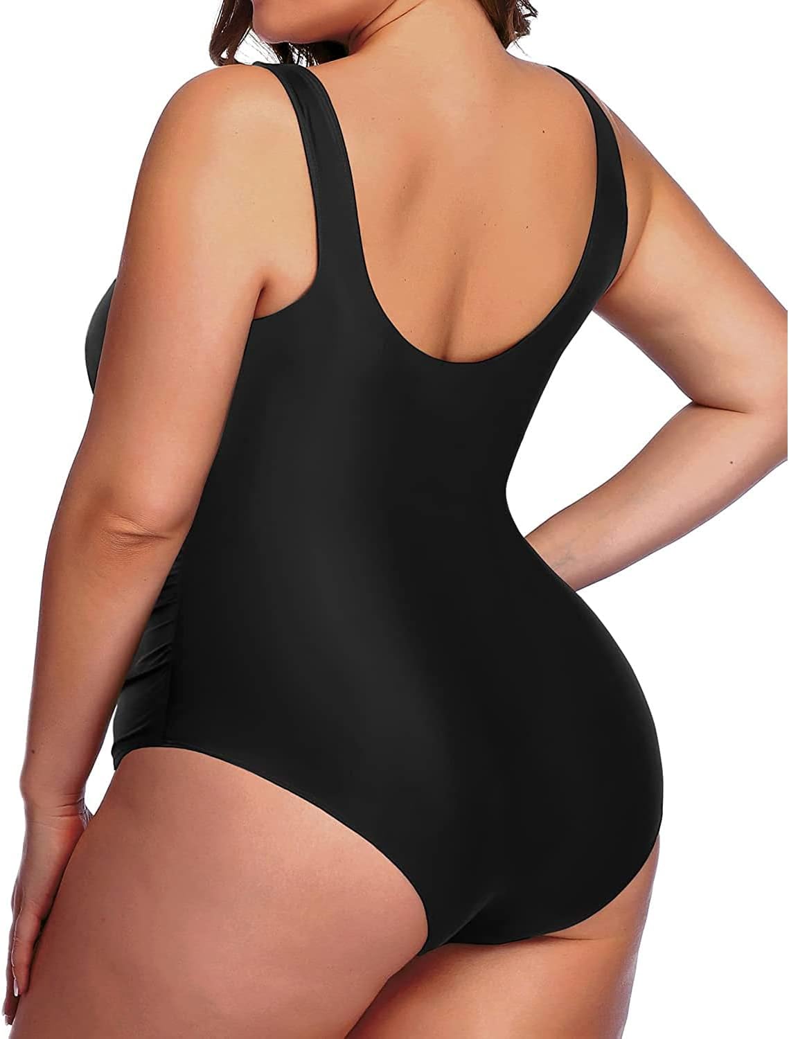 Daci Women Plus Size One Piece Swimsuit Athletic Tummy Control Ruched Bathing Suit with U-back