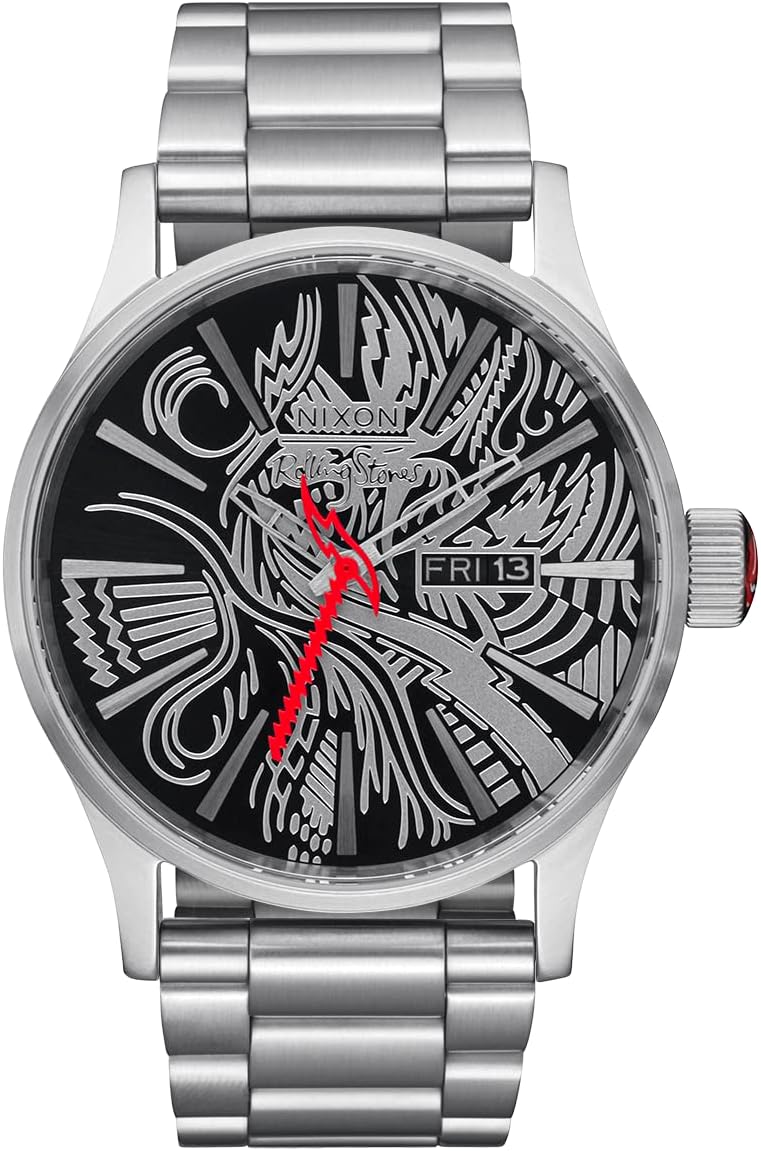 NIXON x Rolling Stones Sentry Stainless Steel A1353 - Red - 100m Water Resistant Men's Analog Classic Watch (42mm Watch Face, 23mm-20mm Stainless Steel Band)