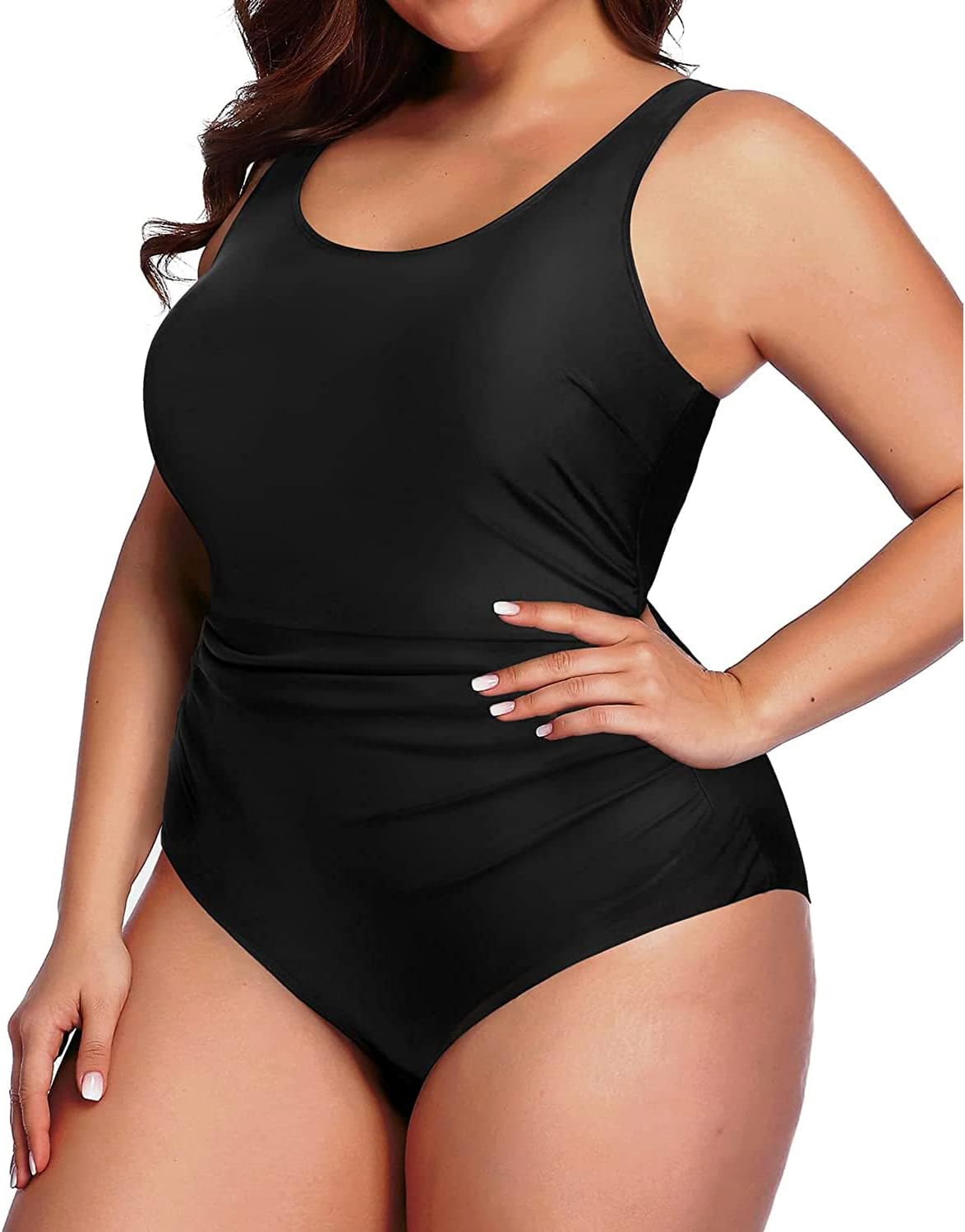 Daci Women Plus Size One Piece Swimsuit Athletic Tummy Control Ruched Bathing Suit with U-back