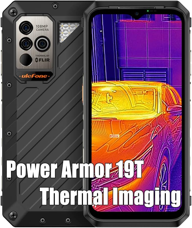 Ulefone Power Armor 19T Thermal Camera Rugged Smartphone, MTK G99 17GB+256GB Android 12 Waterproof Phone, 9600mAh Battery 66W, 108MP, 6.58" FHD+, Dual SIM 4G LTE Rugged Phone, OTG GPS NFC FM