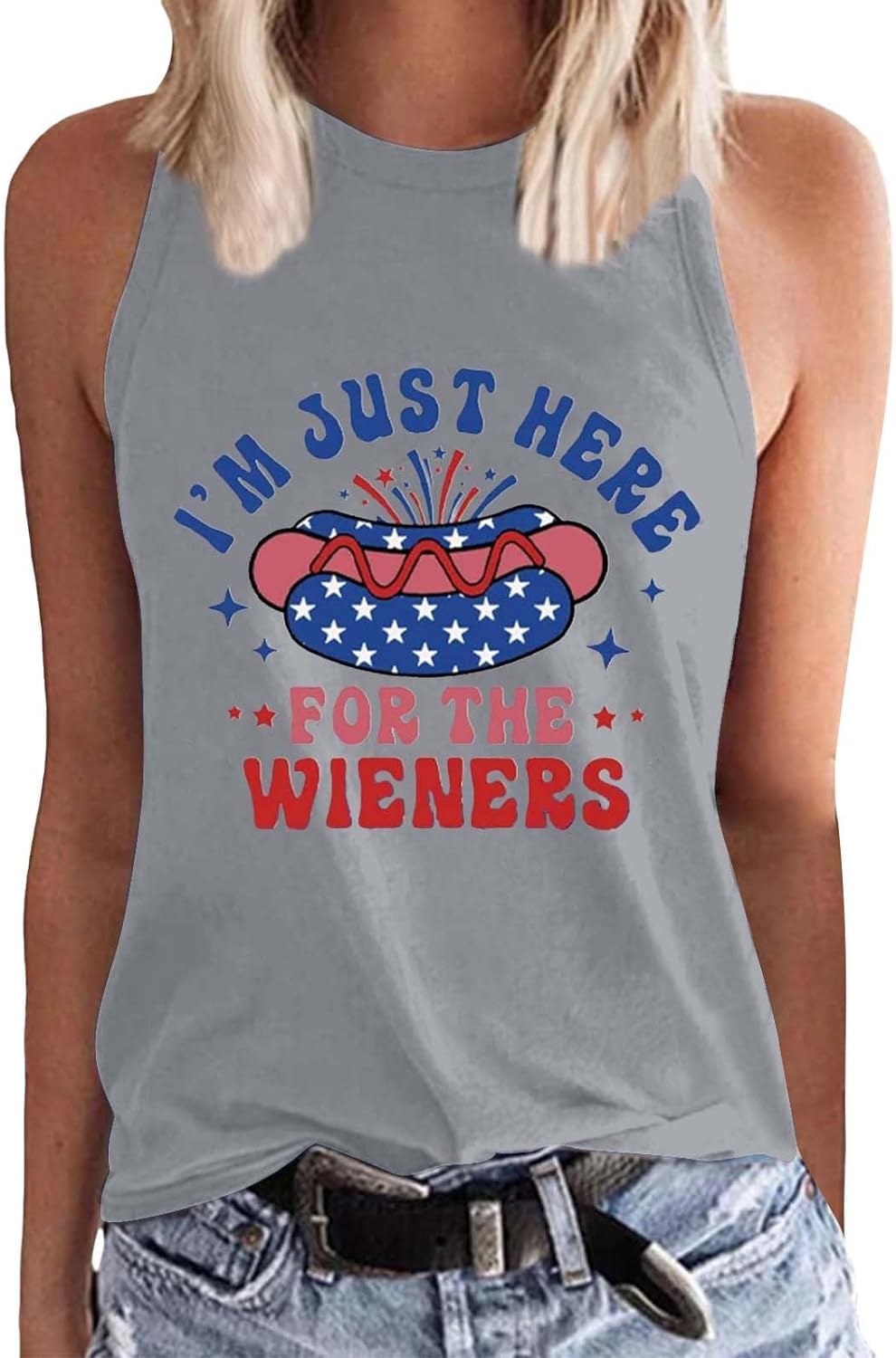 Womens Tank Tops 4th of July Tshirts for Women I'm Just Here Wieners Sleeveless Tank Tee Shirts Summer Crewneck Tunic