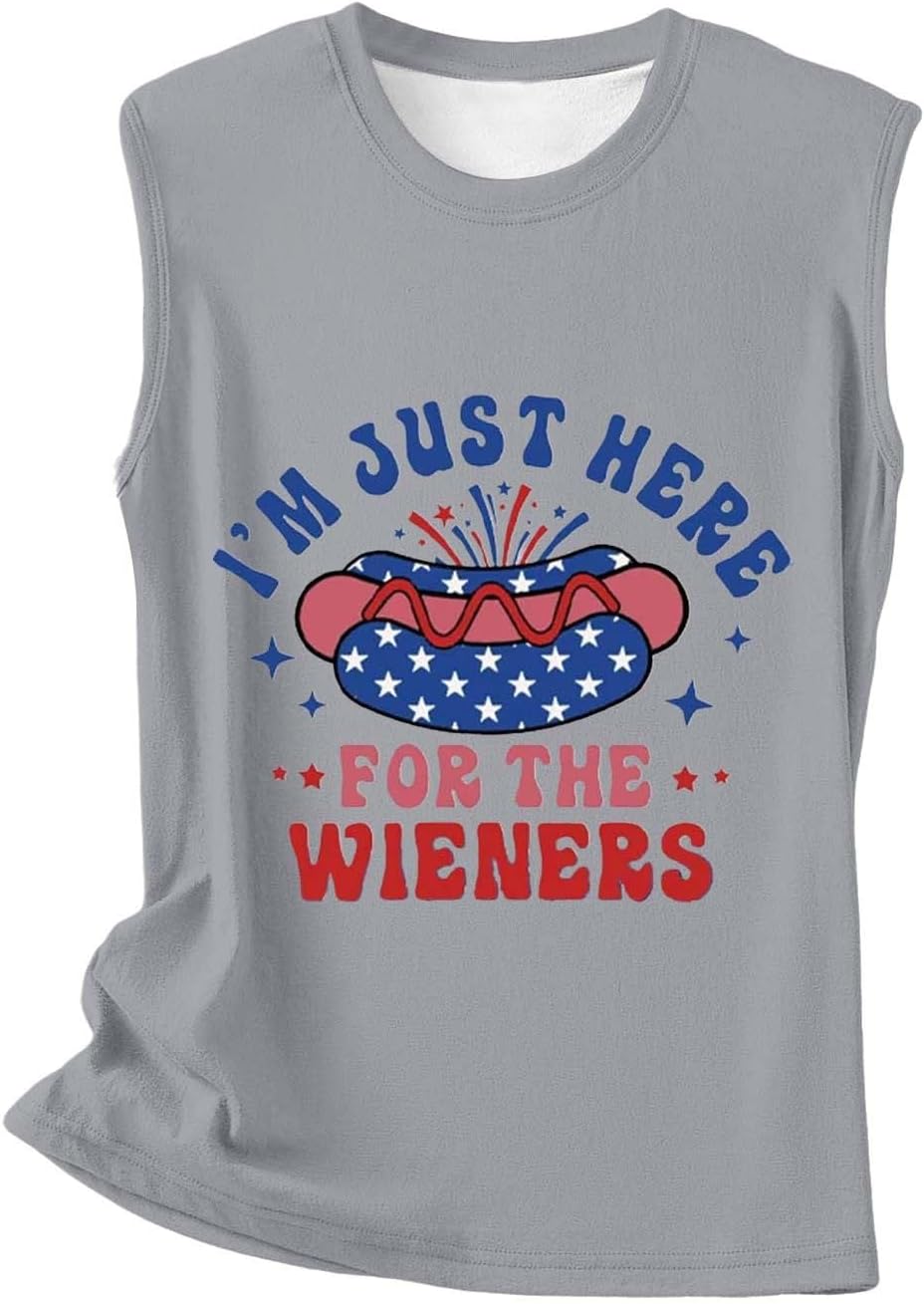 Womens Tank Tops 4th of July Tshirts for Women I'm Just Here Wieners Sleeveless Tank Tee Shirts Summer Crewneck Tunic