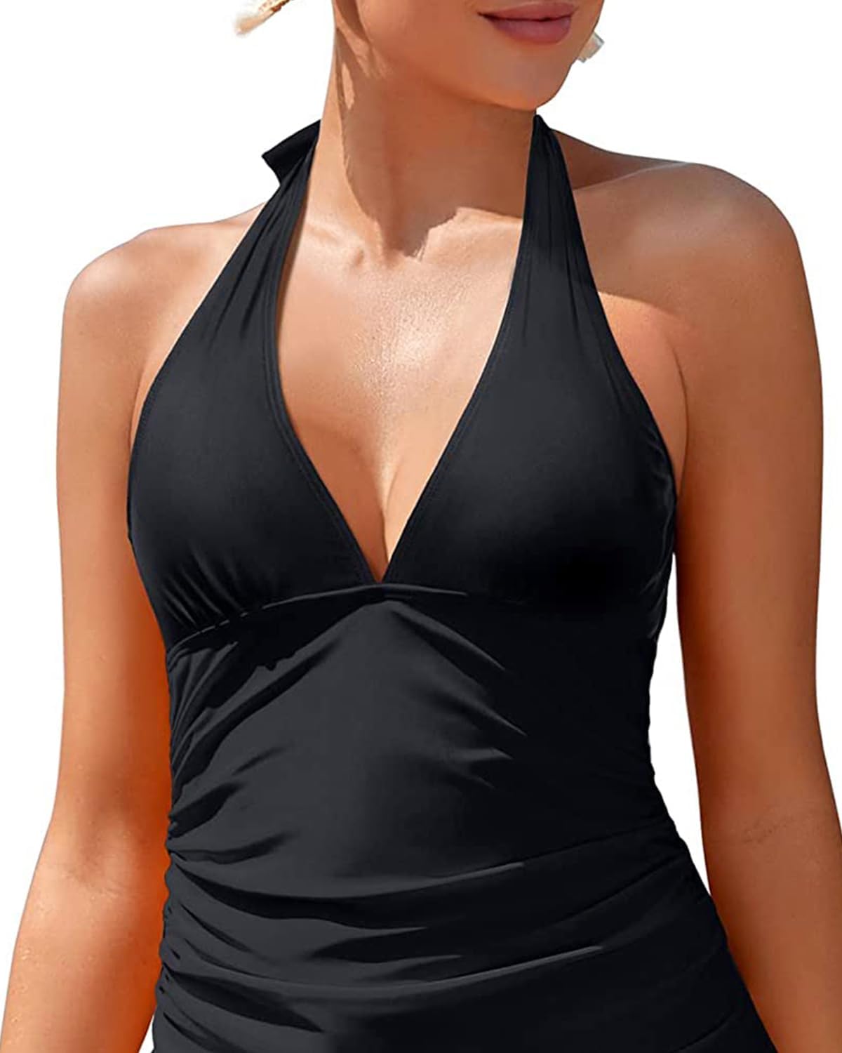 Holipick Two Piece Tankini Swimsuits for Women Tummy Control Bathing Suits Sexy V Neck Halter Tankini Top with Bikini Bottom