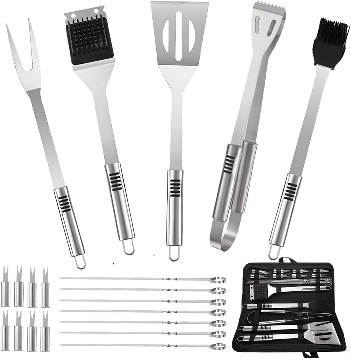 BBQ Accessories Kit - 20pcs Stainless BBQ Grill Tools Set for Smoker Camping Barbecue Grilling Tools BBQ Utensil Set Outdoor Cooking Tool Set with Canvas Bag Gift for Thanksgiving Day, Christmas