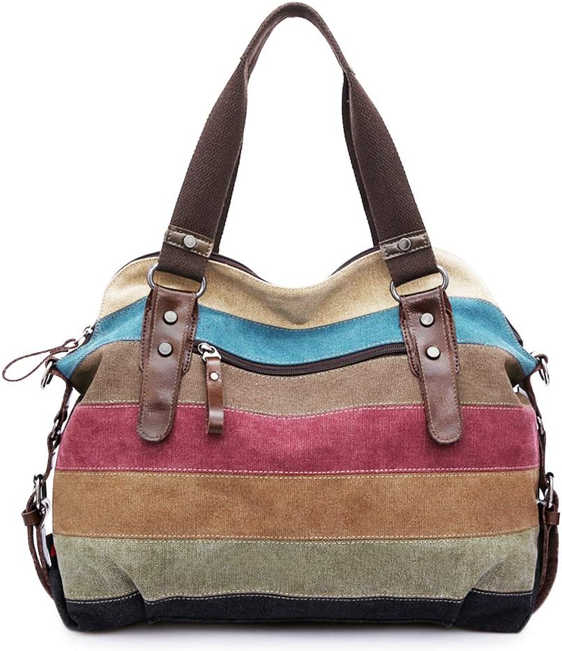 SNUG STAR Canvas Handbag Multi-Color Striped Lattice Cross Body Shoulder Purse Bag Tote-Handbag for Women