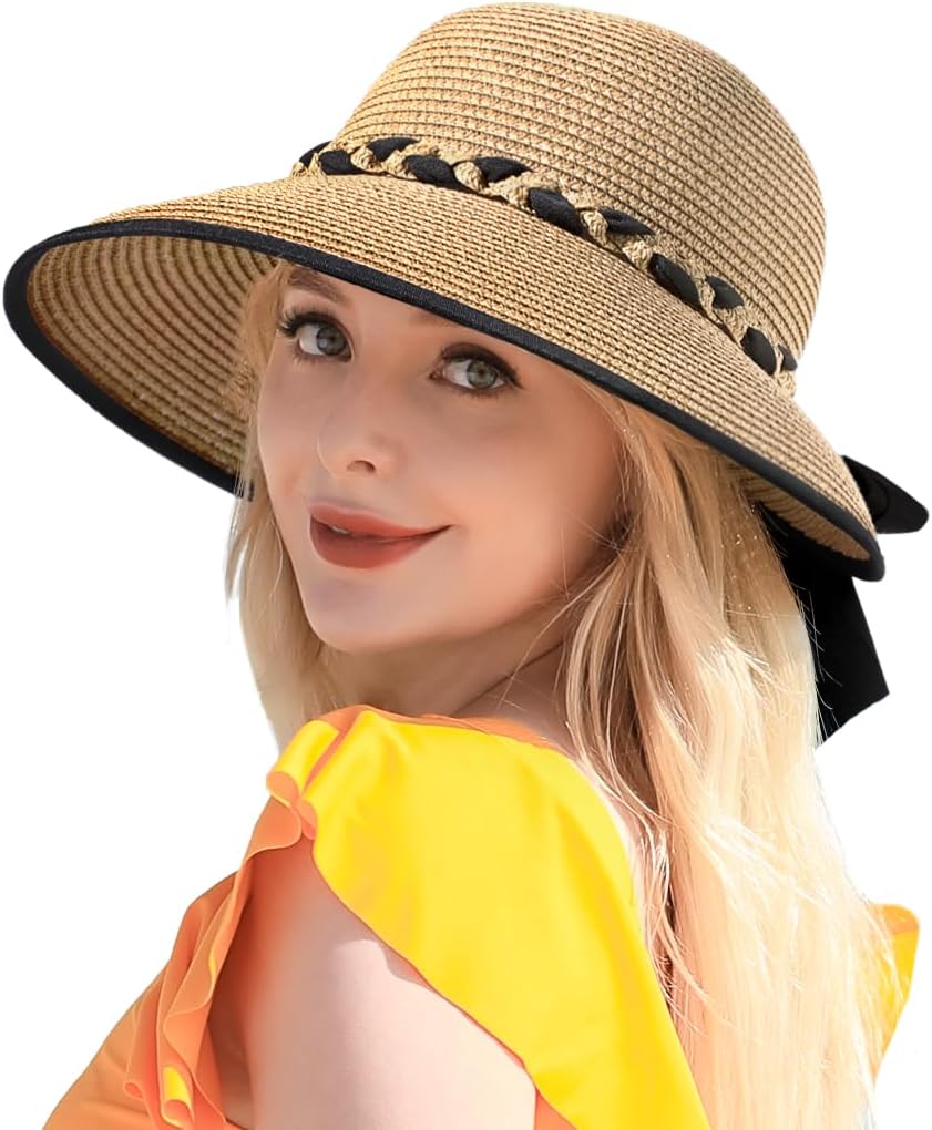 Beach Hats for Women, Straw Hat for Women UPF 50+ UV Sun Protection Foldable Sun Hat