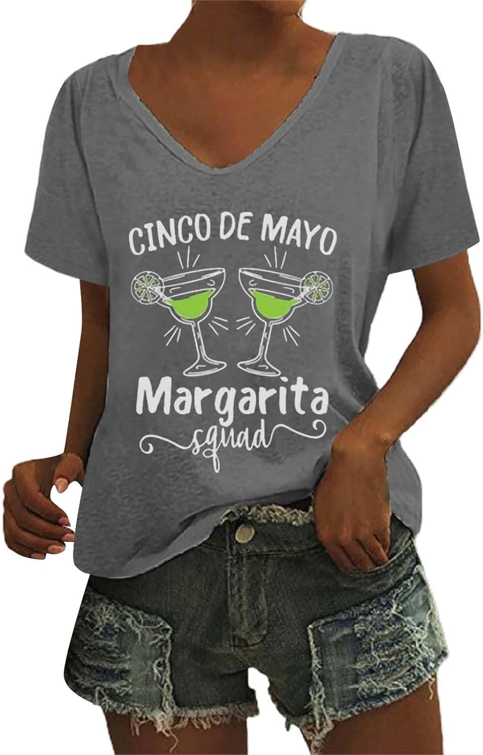 Cinco De Mayo Shirts for Women 2024 V Neck Short Sleeve Funny Cap Graphic Tees Casual Loose Mexican Festivals Tshirt