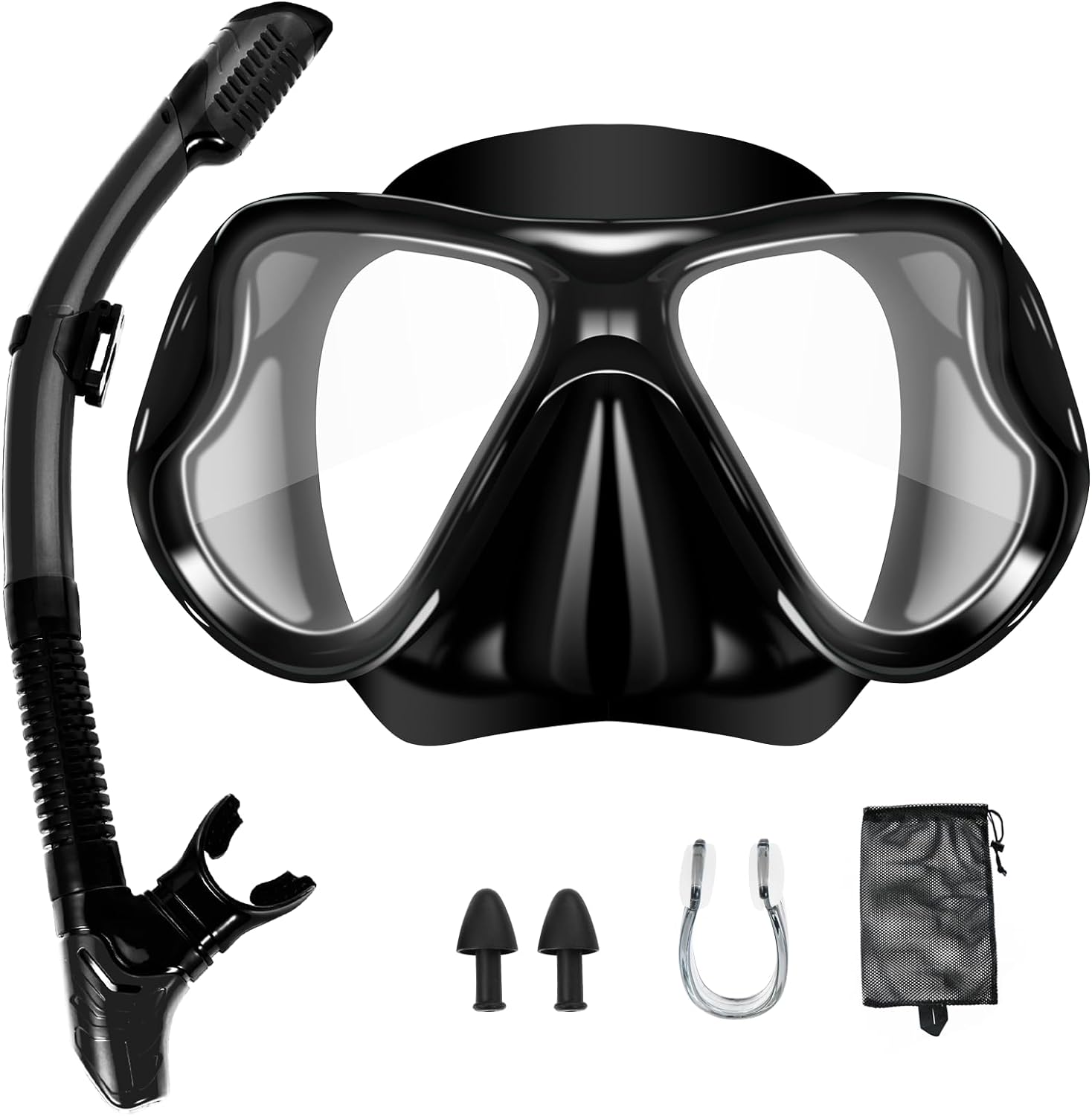 Snorkeling Gear for Adults, 180° Panoramic Wide View, Anti-Fog Lenses Scuba Diving Mask, Anti-Leak Snorkel Goggles Dry Top Snorkel, Adjustable Strap Snorkel Set with Carry Bag