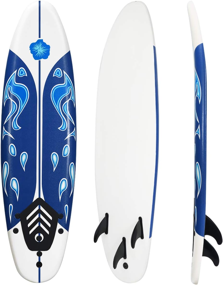 Giantex 6' Surfboard Surfing Surf Beach Ocean Body Foamier Board with Removable Fins, Great Beginner Board for Kids, Youth and Children