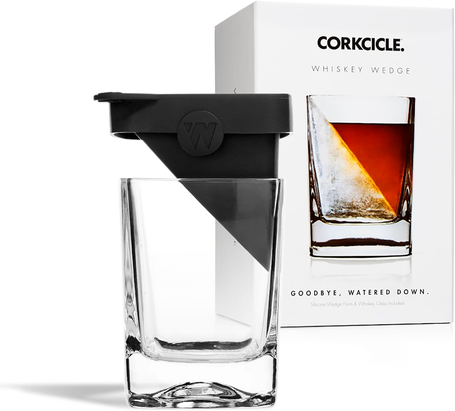 Corkcicle Premium 9 oz Double Old Fashioned Whiskey Glass with Silicone Ice Mold, Perfect for Chilling Whiskey, Bourbon, Tequila, Scotch, Mocktails, Original Whiskey Wedge, Holiday Gifts