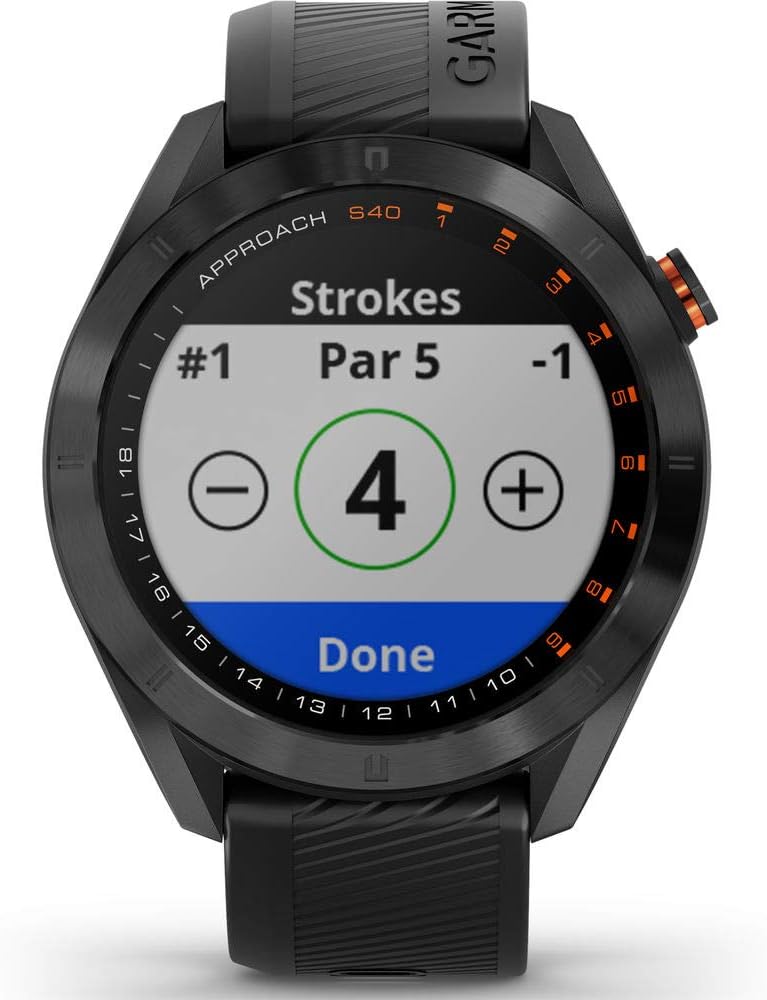 Garmin Approach S40, Stylish GPS Golf Smartwatch, Lightweight with Touchscreen Display, Black