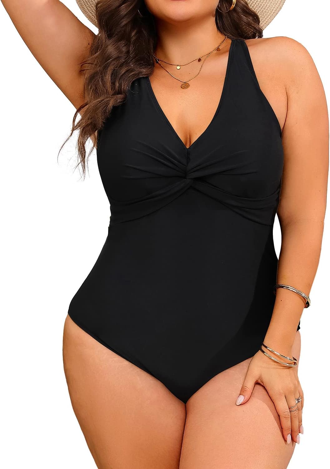 Aqua Eve Women Plus Size One Piece Swimsuits V Neck Tummy Control Bathing Suits Front Cross Swimwear