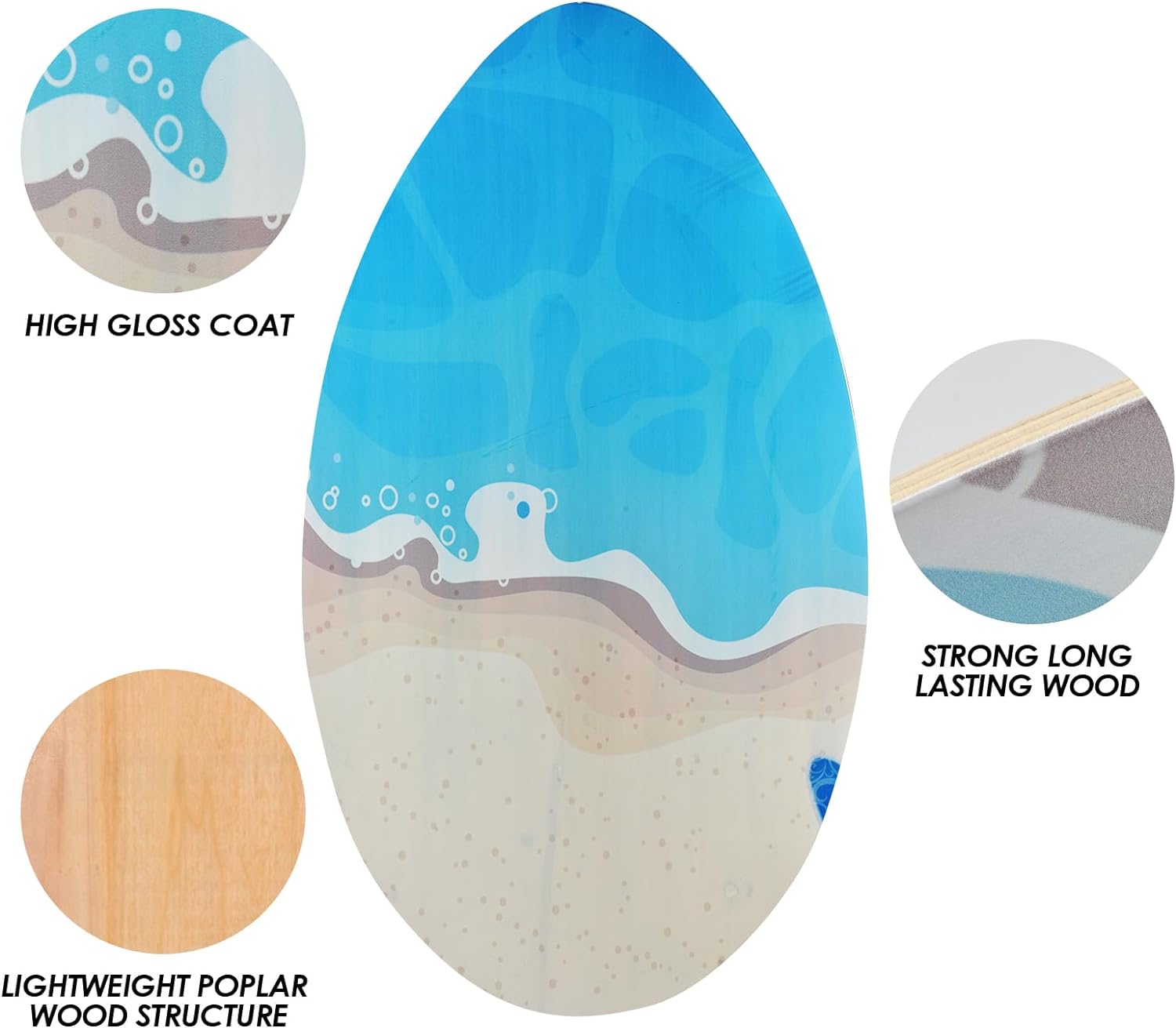 seething 35 Inch Skimboard with High Gloss Coat Wood Skim Board for Beginners,Kids, Teenagers, Adults and All Skimming