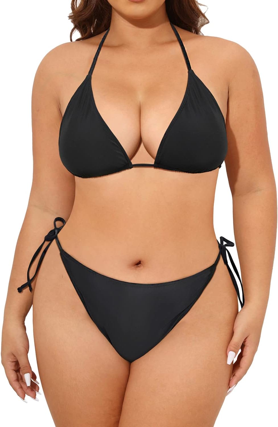 Tempt Me Women Plus Size Triangle Bikini String Two Piece Halter Tie Side Swimsuit