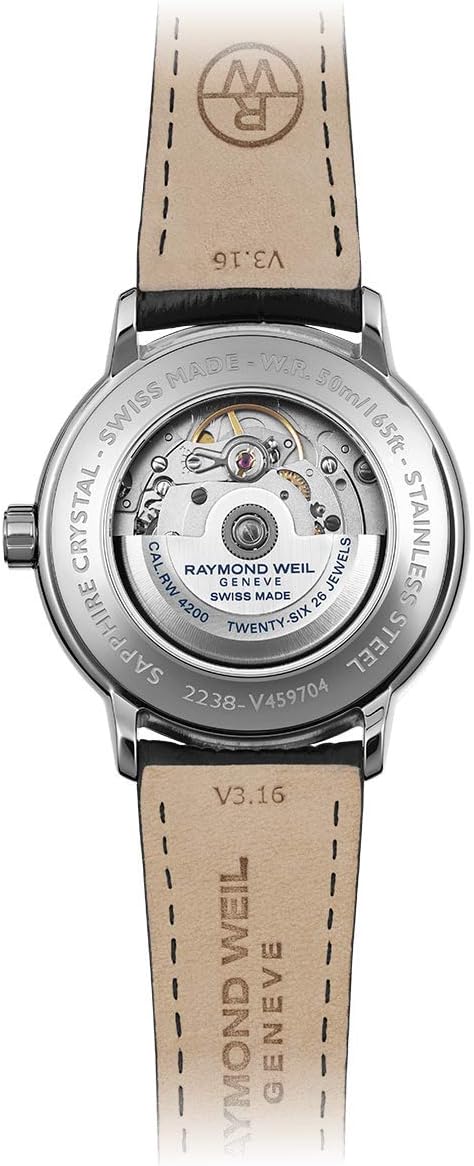 Raymond Weil Maestro Men's Automatic Watch, Stainless Steel, Silver Dial Roman Numerals, Black Leather Strap 39.5 mm (Model: 2238-STC-00659)