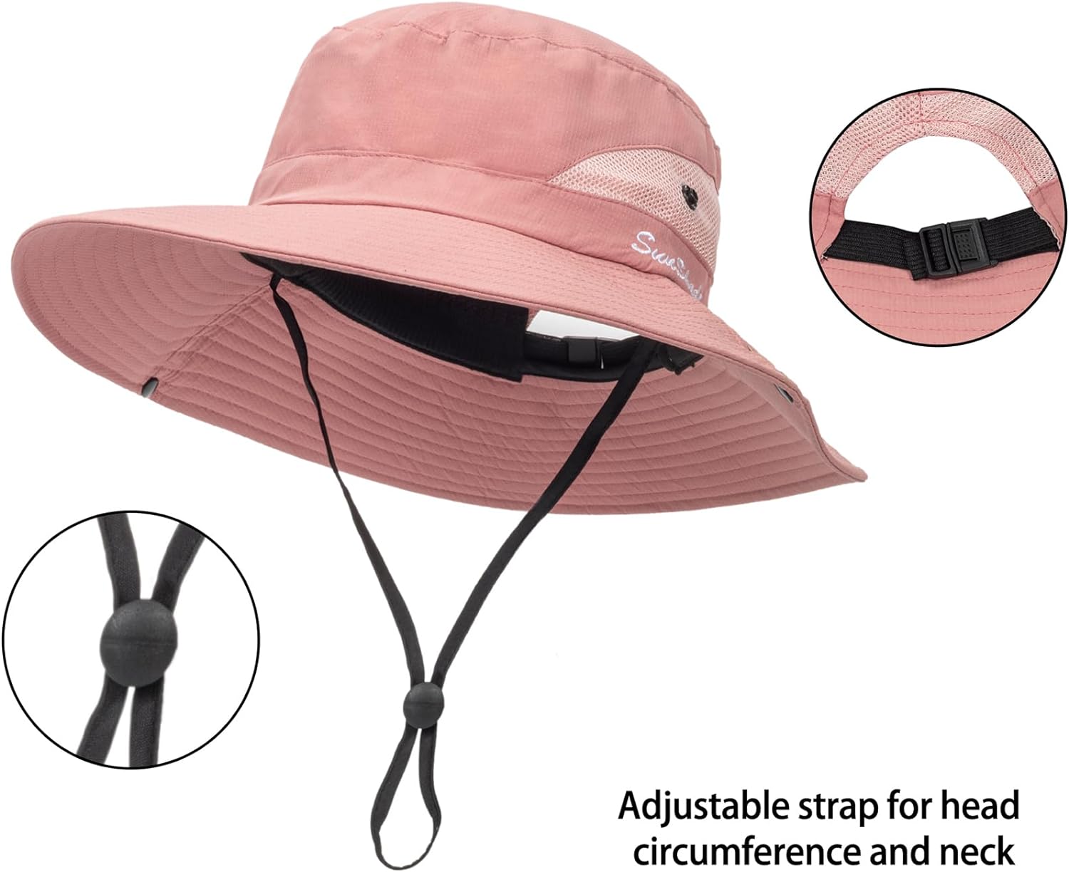 Womens Summer Sun Hat Beach Hat Wide Brim Outdoor UV Protection Hat Packable Mesh Bucket Hat with Ponytail Hole