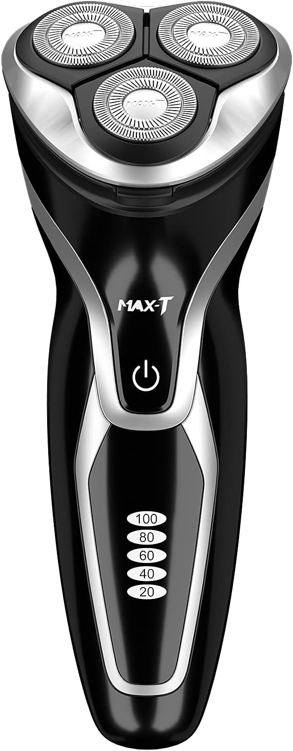 MAX-T Men Electric Razor, Rechargeable Wet & Dry Rotary Electric Shaver for Men (Black)