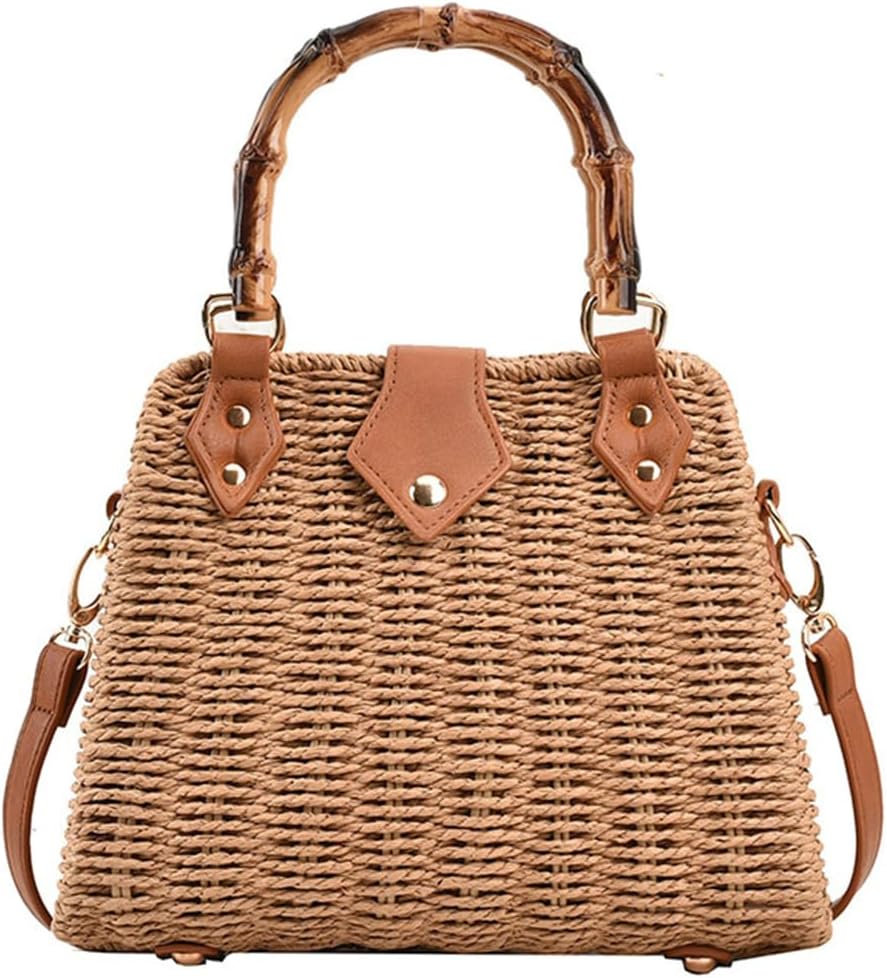 Summer Straw Bag for Women Beach Rattan Top-Handle Purse Straw Crossbody Clutch Bags Handwoven Tote Handbag 2024