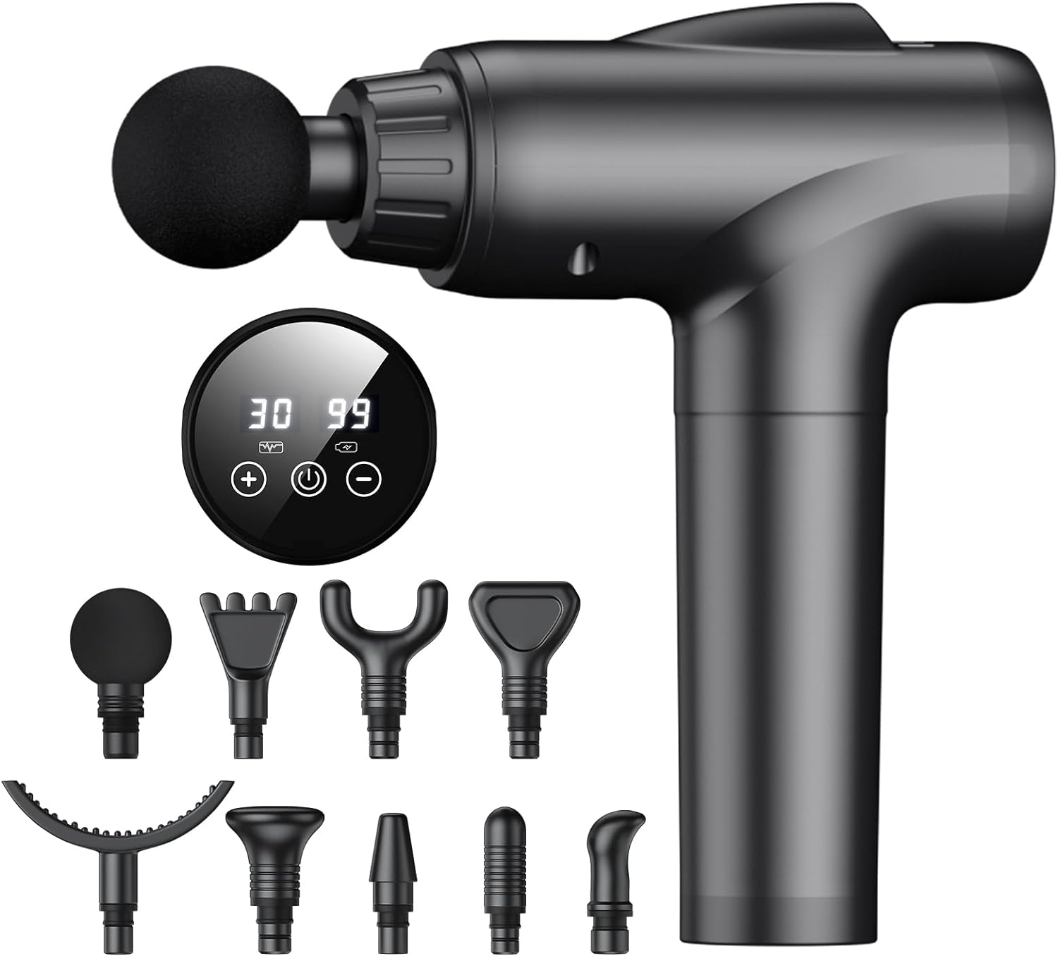 Massage Gun, Handheld Electric Deep Tissue Muscle Massager, High Intensity Percussion Massage Tool for Pain Relief with 10 Attachments & 30 Speed (Grey)