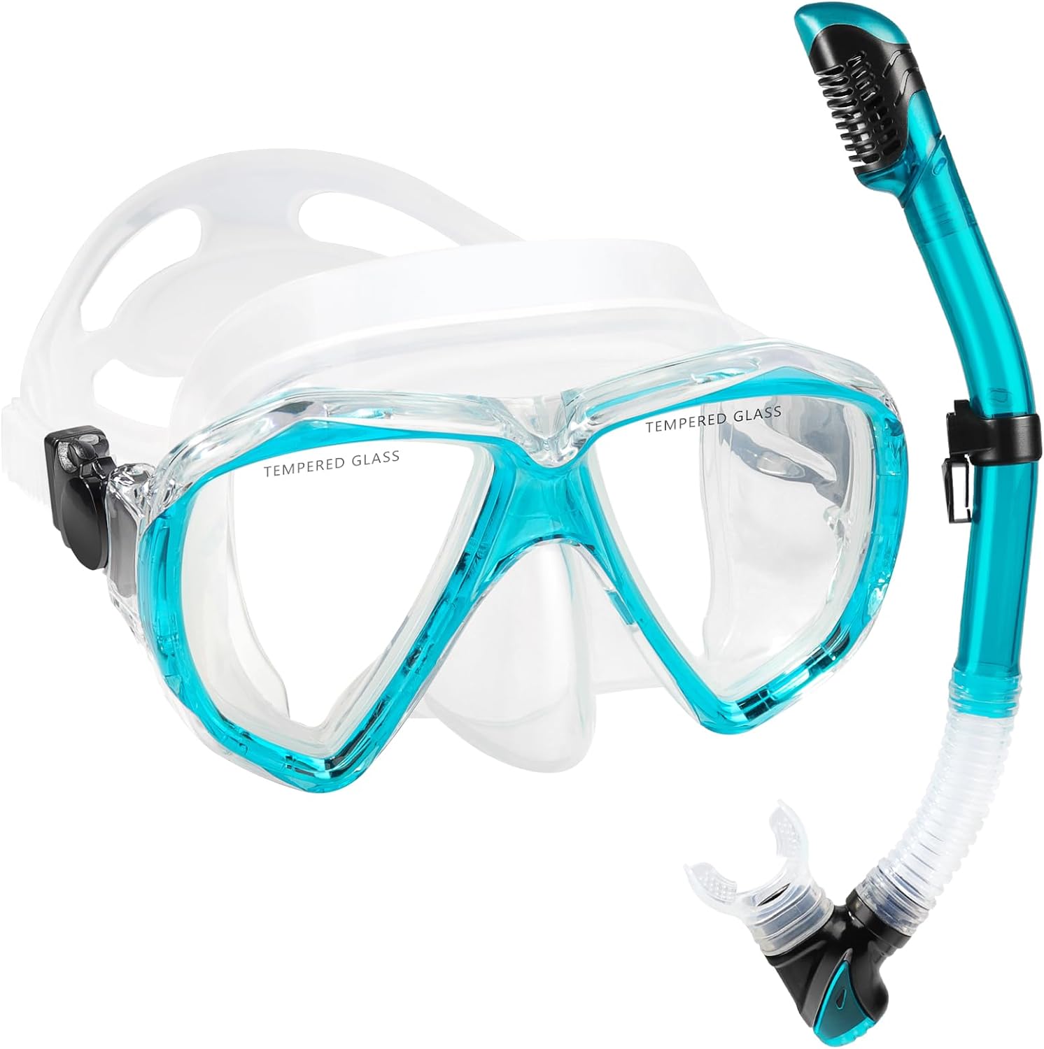 Snorkel Set Adult Snorkeling Gear Anti-Fog Panoramic Scuba Diving Mask and Dry Snorkel Tempered Glass Anti-Leak Snorkel Mask for Freediving, Snorkeling, Swimming