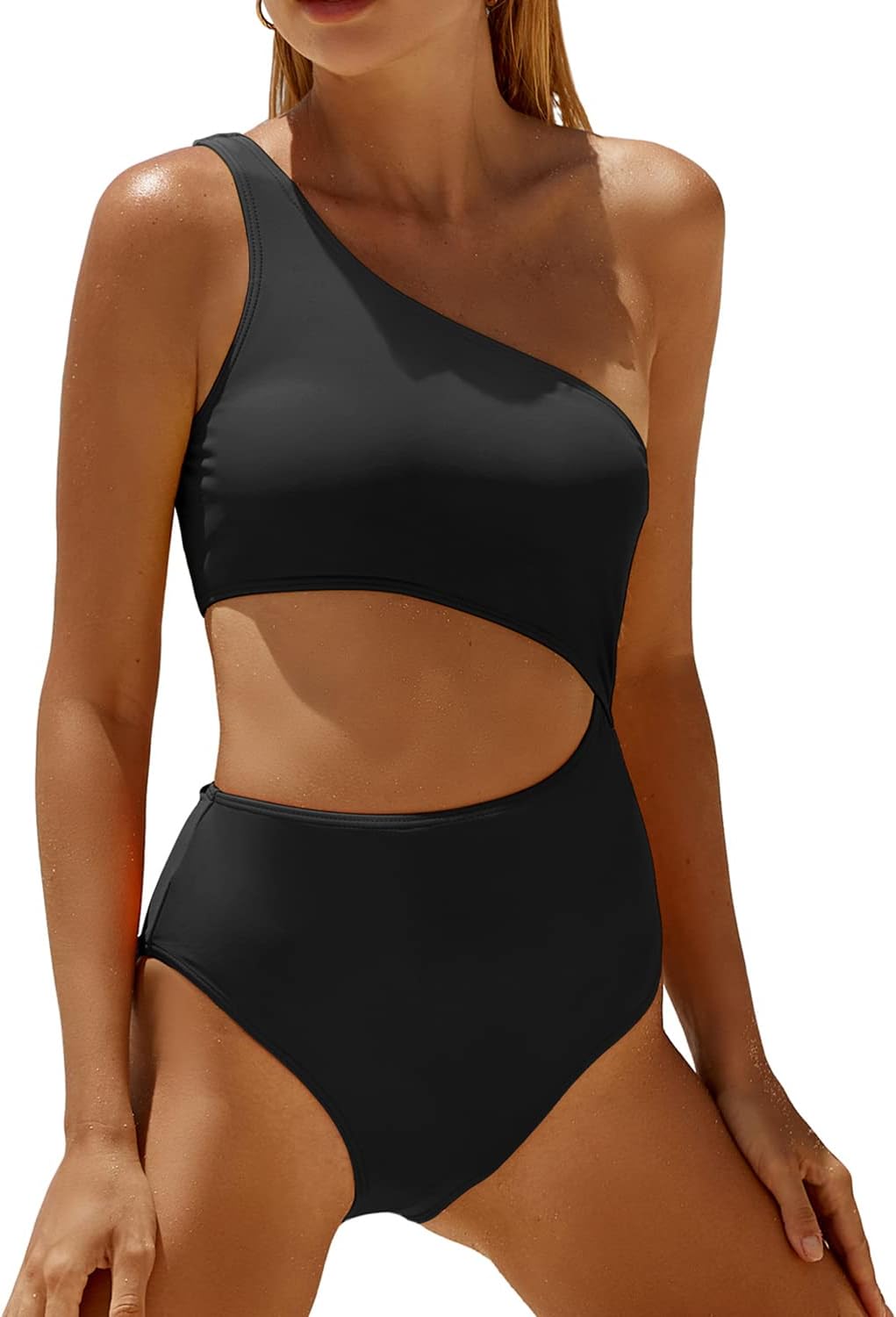 Yonique Women's One Piece Bathing Suit One Shoulder Swimsuit Cutout Swimwear Monokini