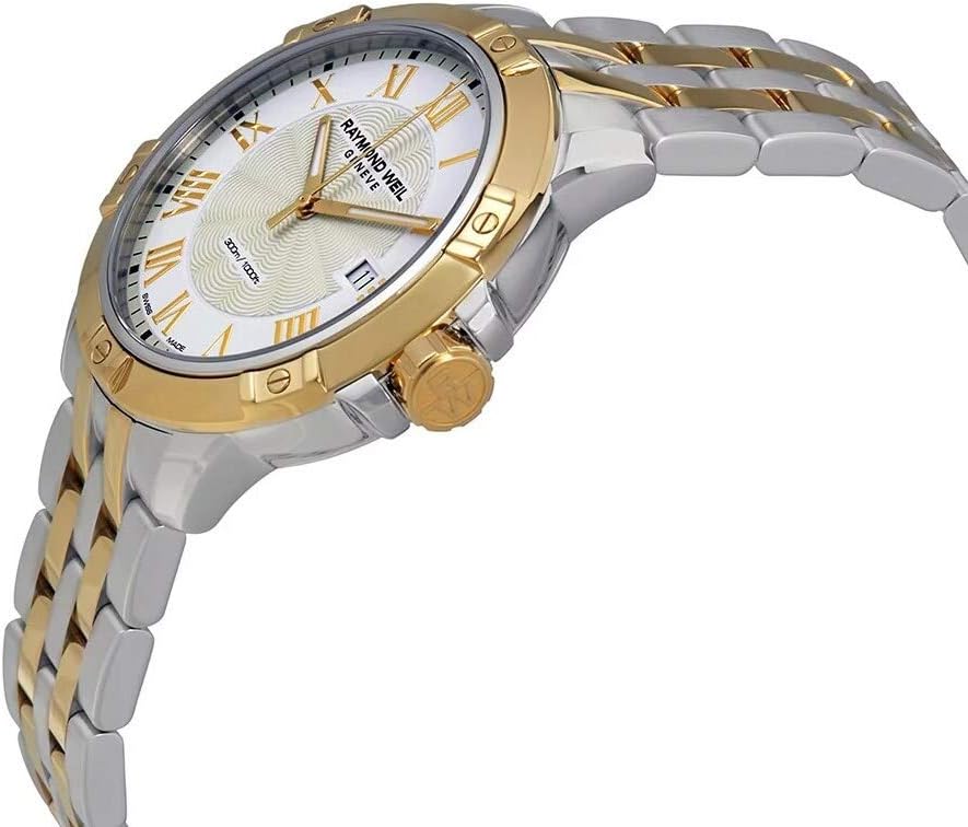 Raymond Weil Tango Classic Men's Watch, Quartz, White Dial, Roman Numerals, Two-Tone, Stainless Steel Bracelet with Yellow-Gold PVD Plating, 41 mm (Model: 8160-STP-00308)