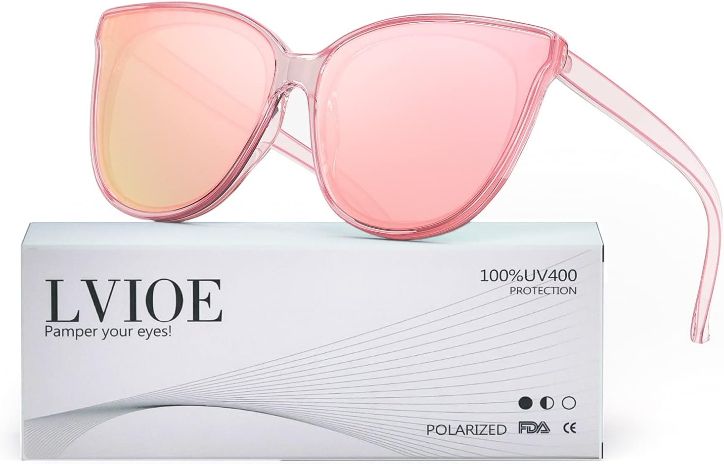 LVIOE Cat Eyes Sunglasses for Women, Polarized Oversized Fashion Vintage Eyewear for Driving Fishing - 99.99% UV Protection