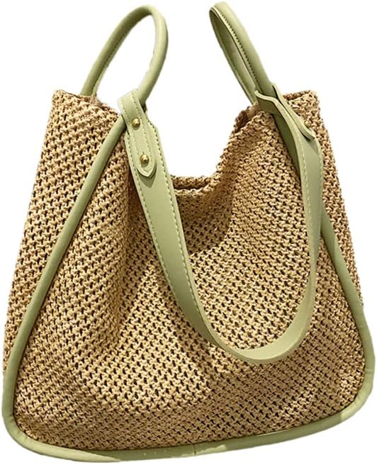 Women Faux Straw Bag Weave Tote Bag Summer Beach Bag Shoulder Bag Top Handle Bag Handbag 2 Pcs Set