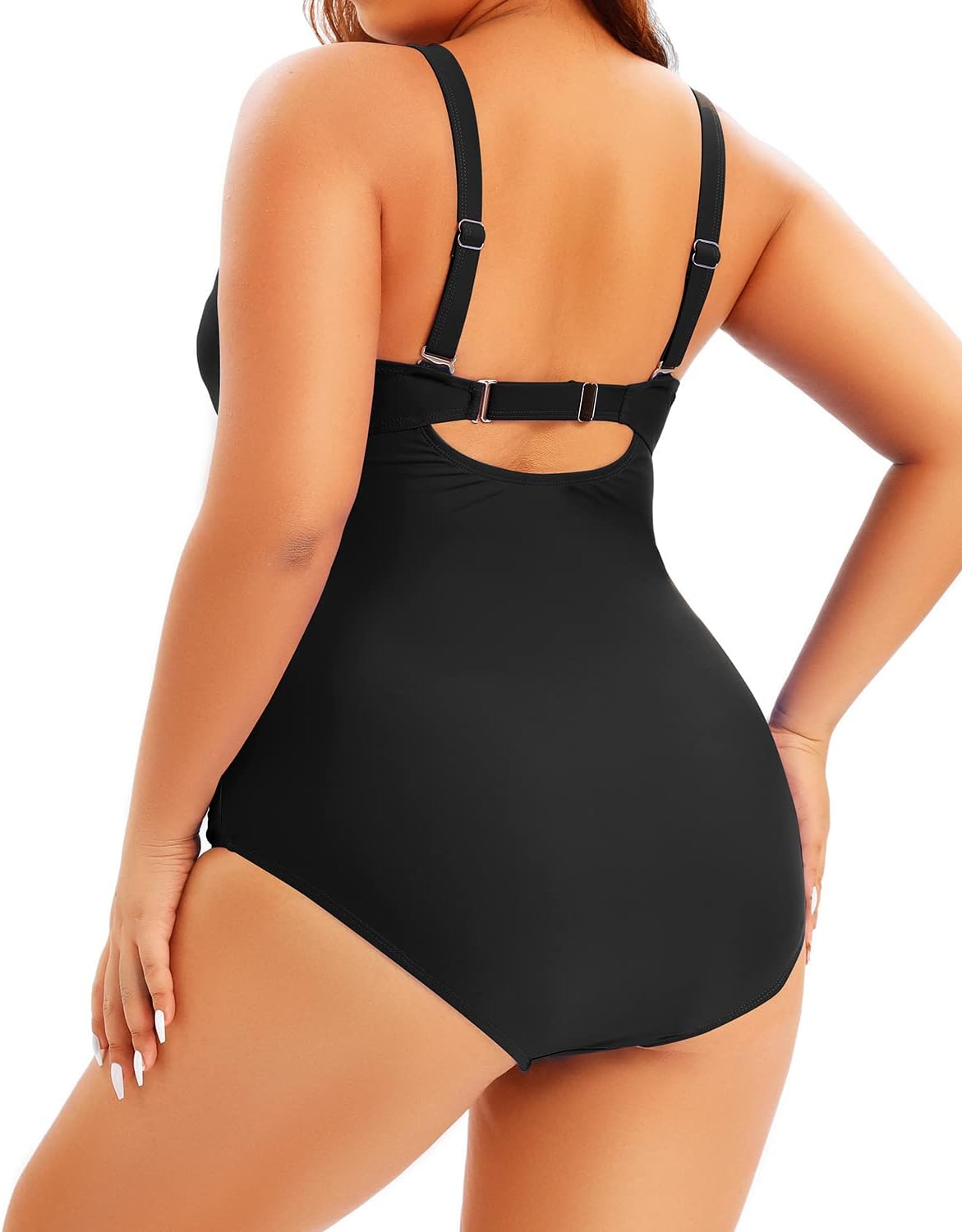 Aqua Eve Plus Size One Piece Swimsuit for Women Tummy Control Bathing Suit Cutout Swimwear