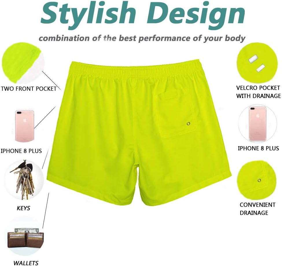 Beach Shorts Swim Trunks Quick Dry Men's Bathing Suit with Mesh Lining/Side Pockets