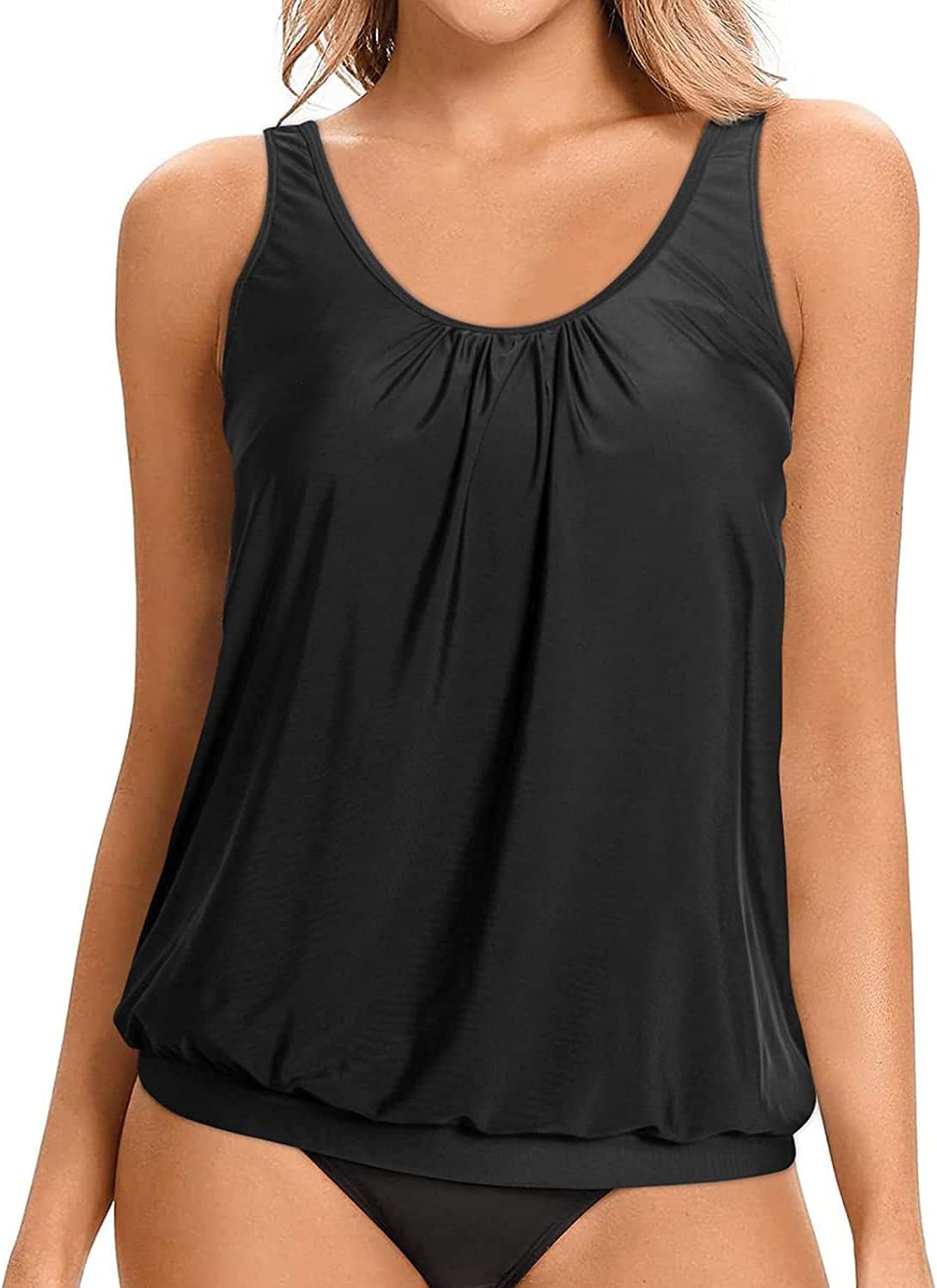 Yonique Womens Blouson Tankini Top No Bottom Loose Fit Swim Top Modest Tank Top