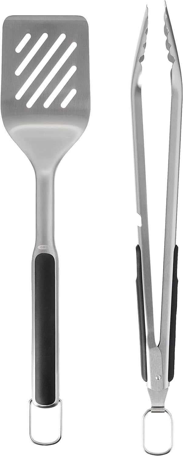 OXO Good Grips Grilling, 3pc Set - Tongs, Turner and Tool Rest, Black